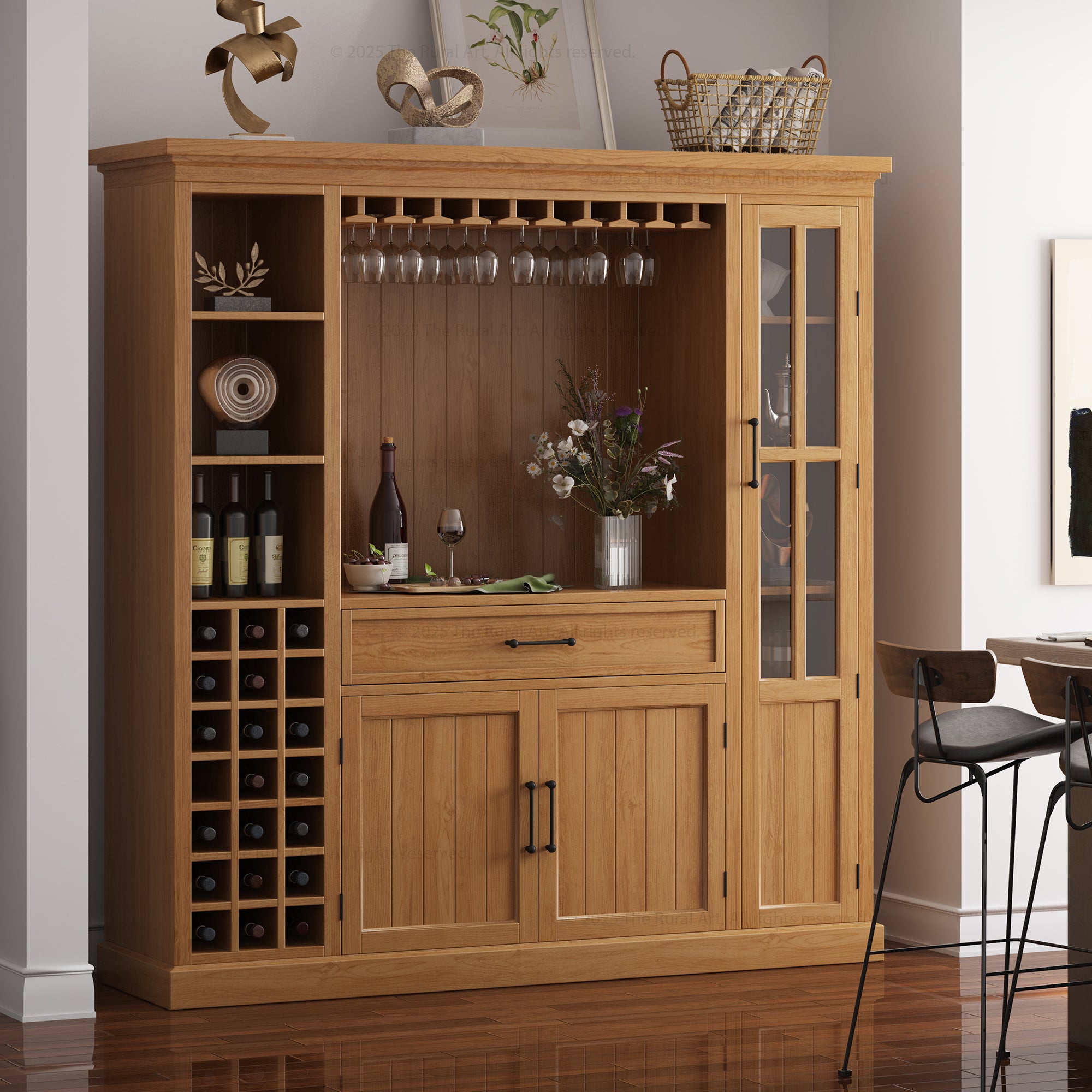 Montecito Solid Wood Wine Bar Cabinet With Stemware Rack