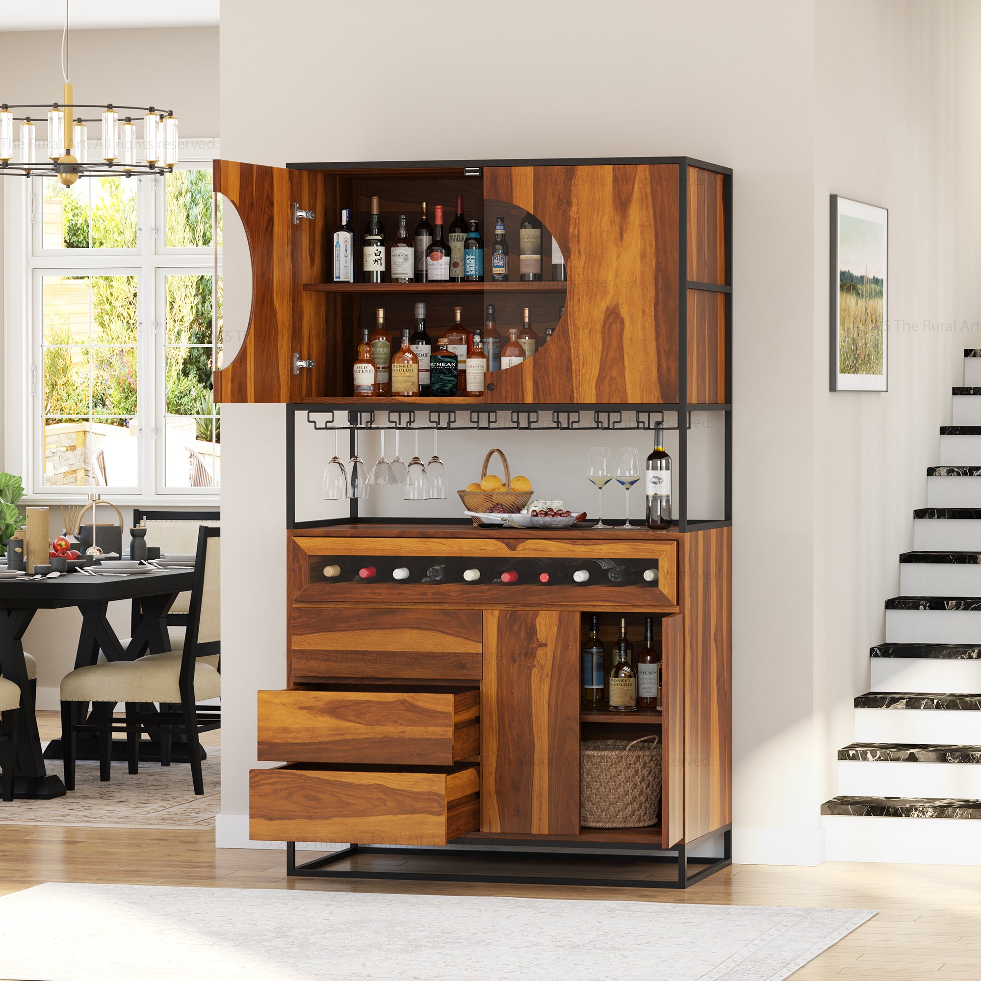 Parma Solid Wood Home Bar Cabinet with Wine Rack & Glass Holders