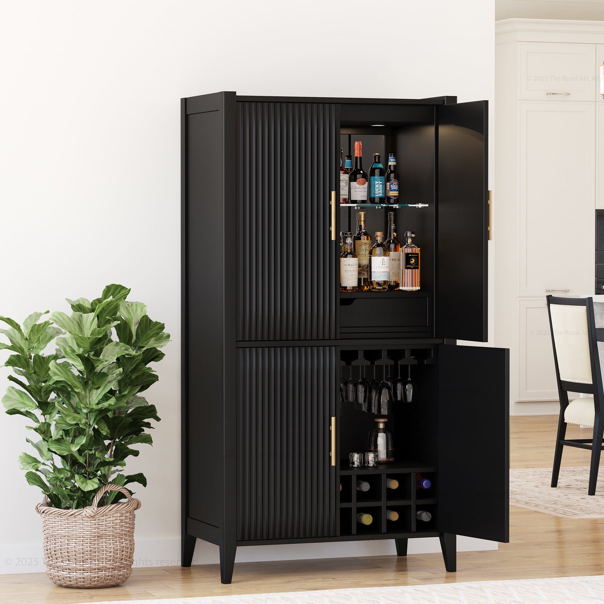 Monarch Tall Bar Cabinet in Solid Wood with Glass-Back Display