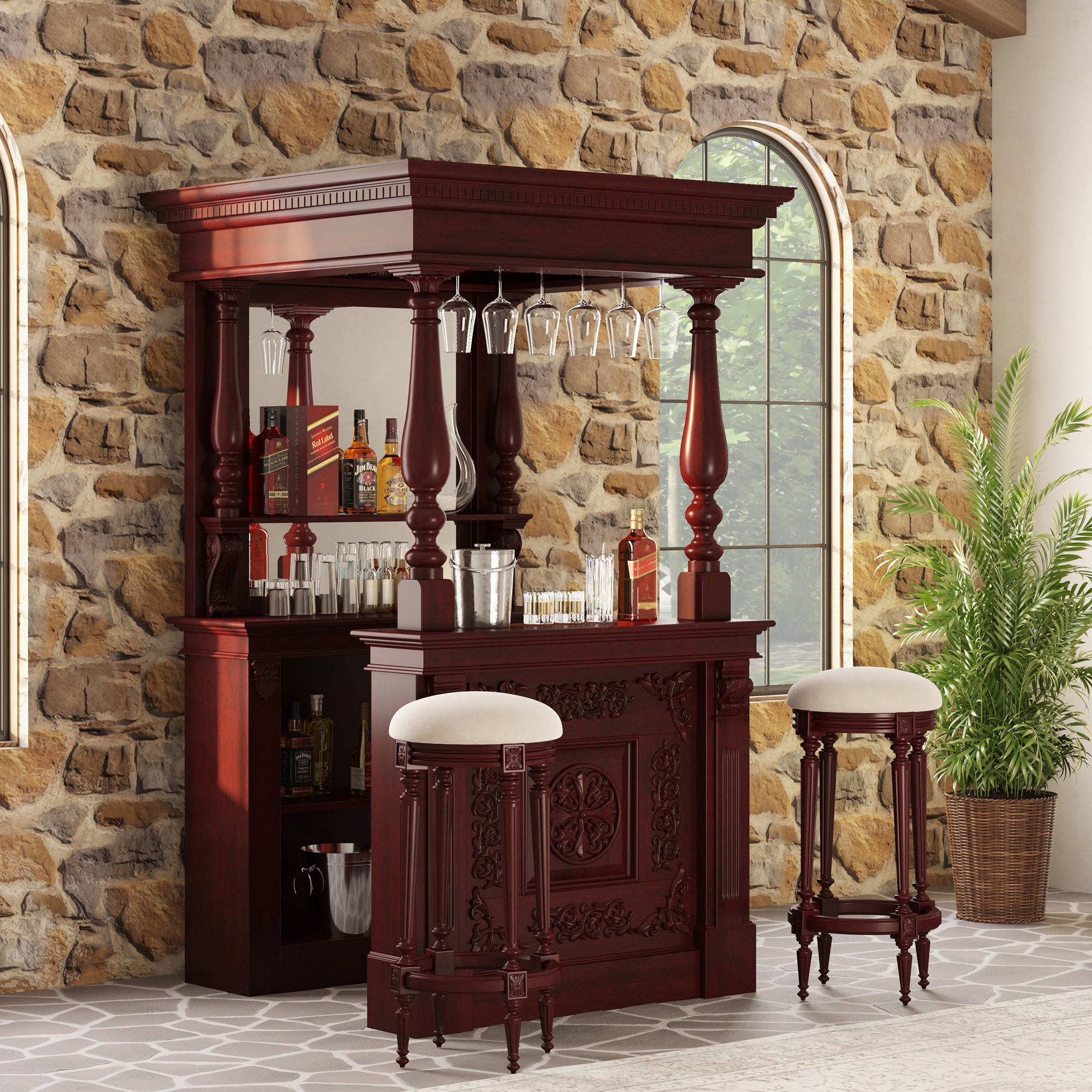Italian Luxury Ornate Carved Wine Bar - Made in Italy