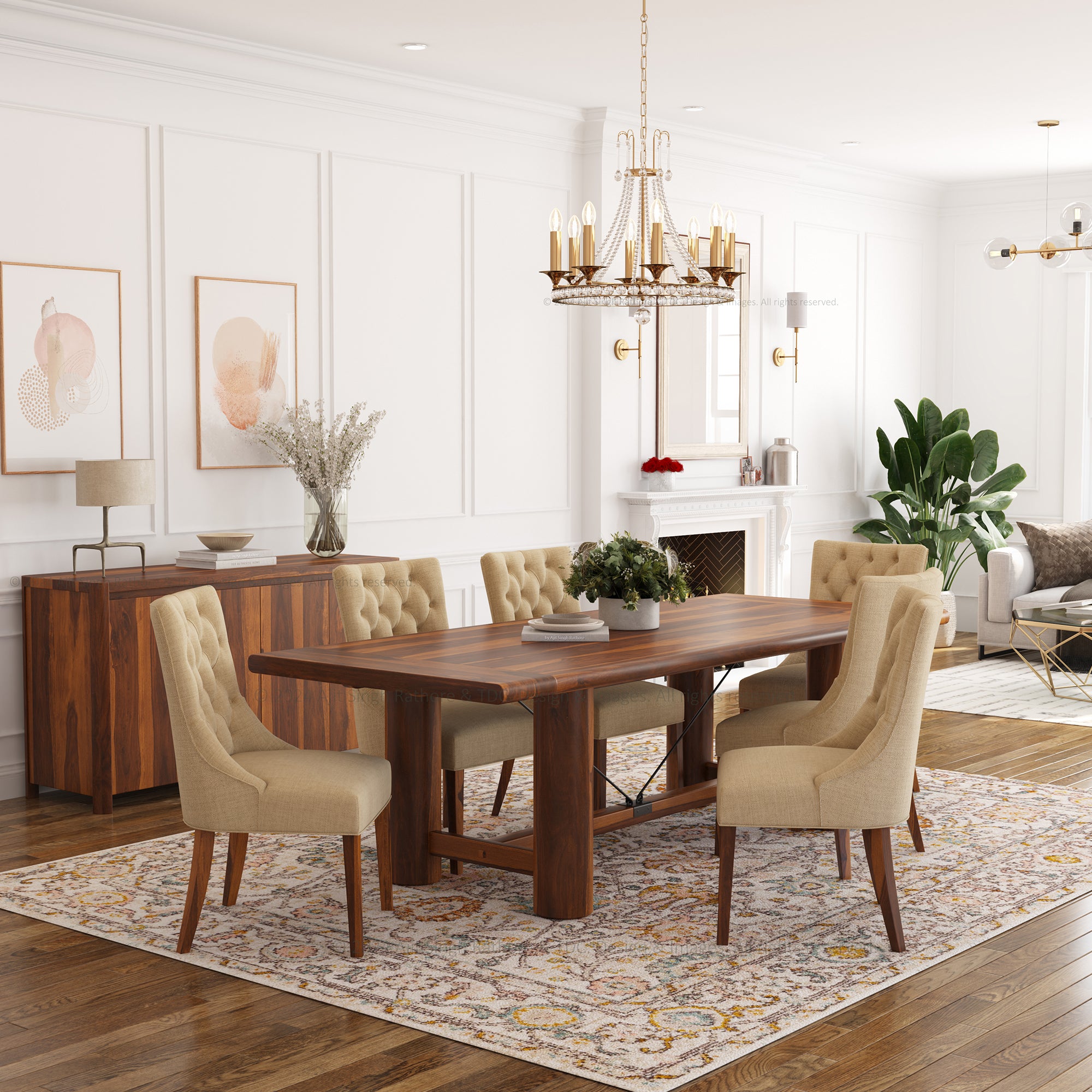 Florence Solid Wood Rustic Dining Table Set