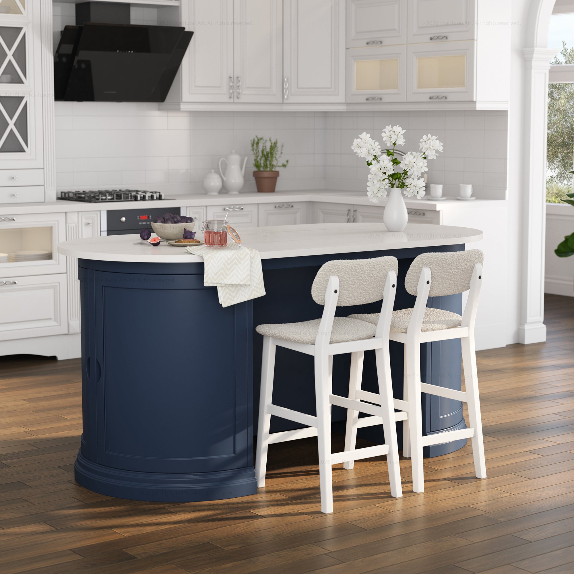 Harrison Solid Wood Oval Kitchen Island with Storage & Optional Seating