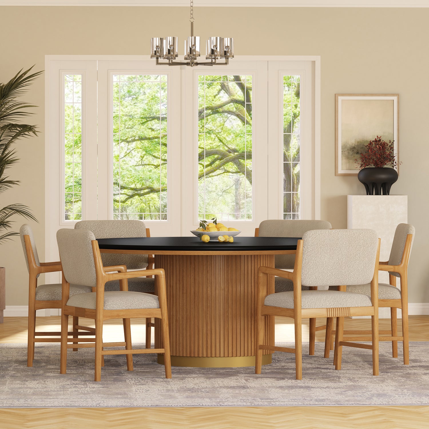 Auburn Round Dining Table with Fluted Pedestal Made in Solid Wood