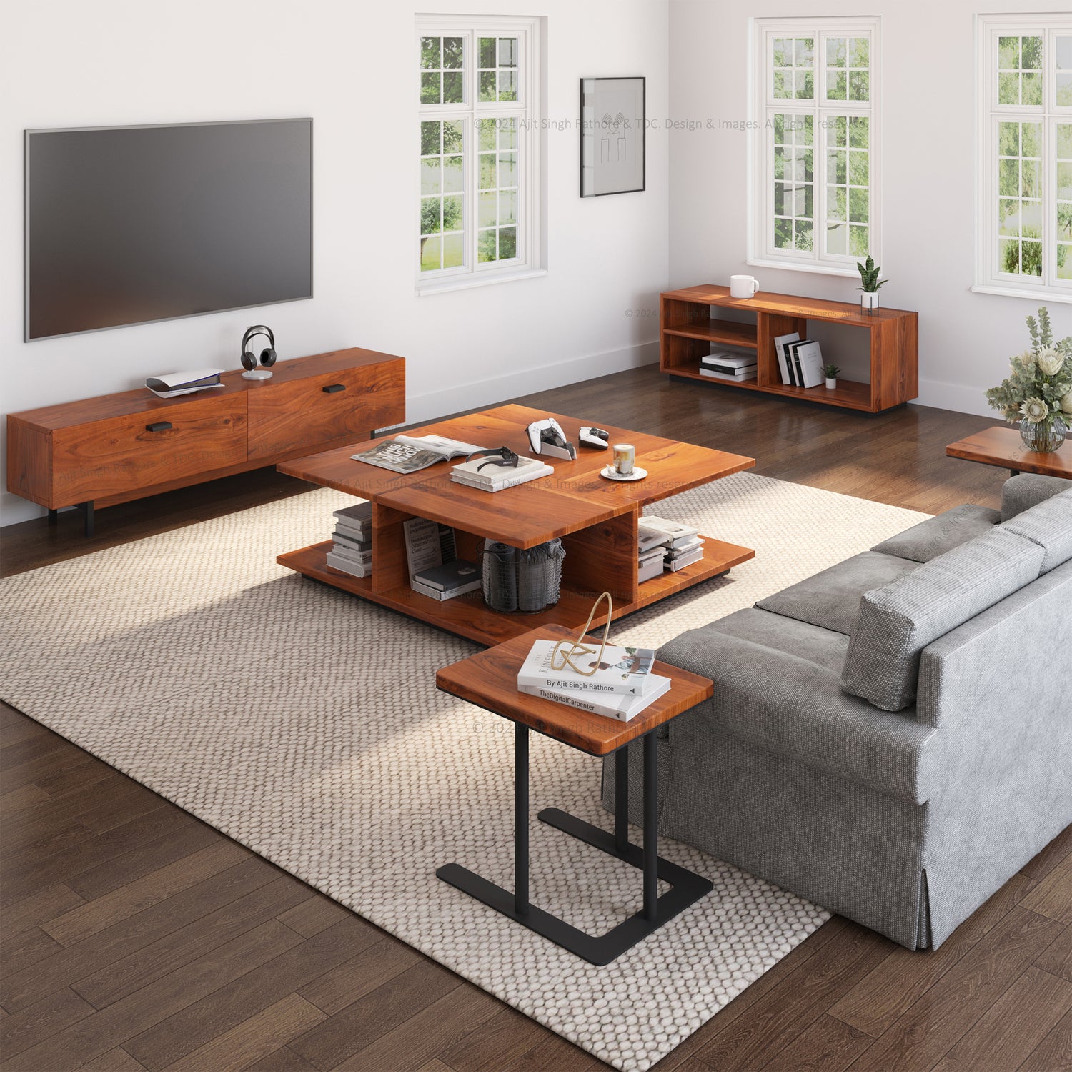 Prescott Solid Wood Living Room Set with 2 Tier Coffee Table