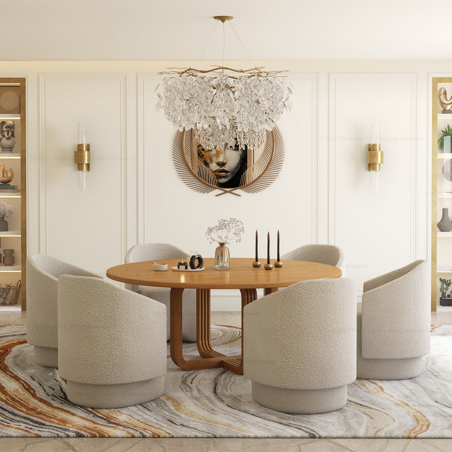 Marysville Round Pedestal Dining Table & Chair Set with Sculptural Curved-Leg Base