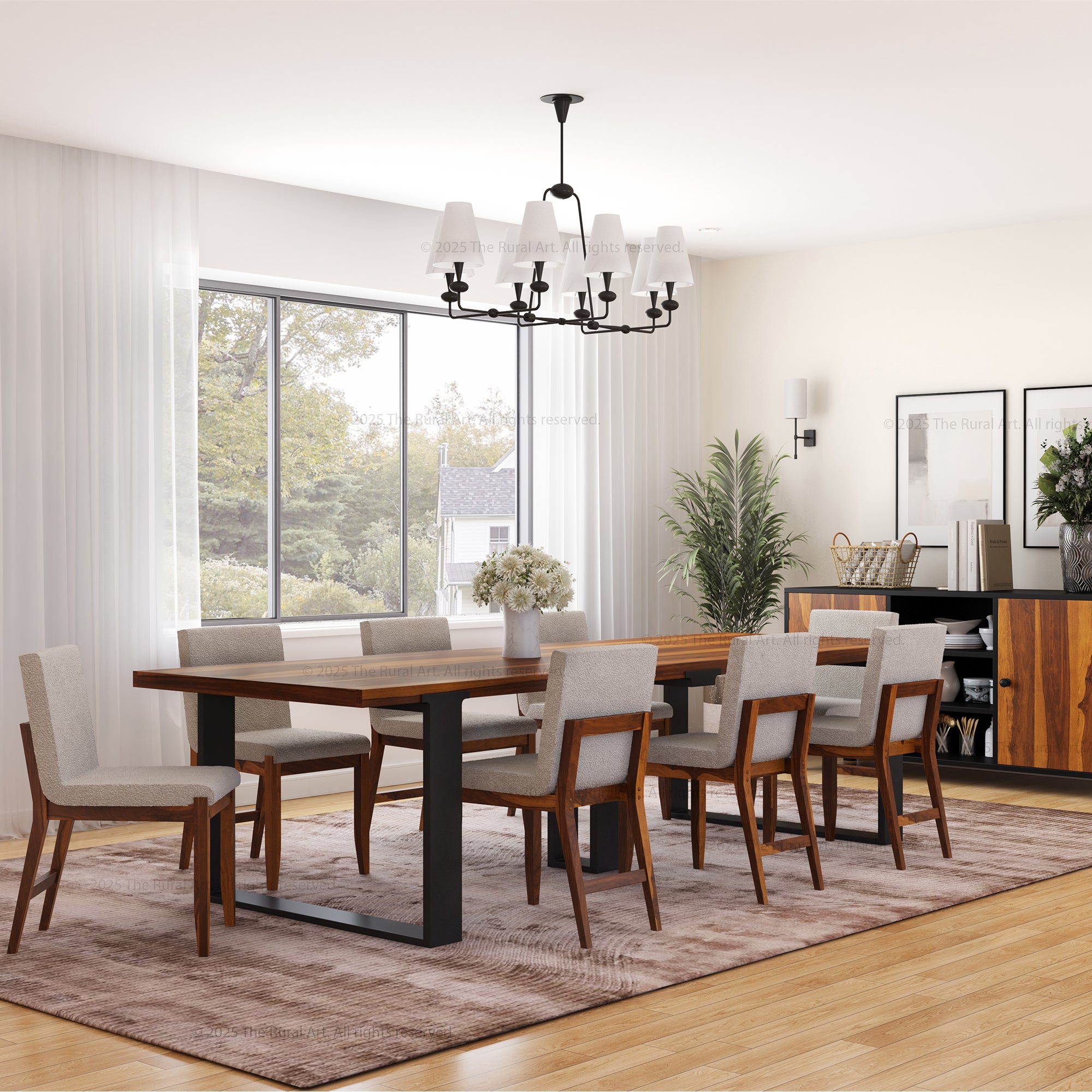 Ashland Modern Solid Wood Dining Table Upholstered Chairs Set with Dual-Tone Legs