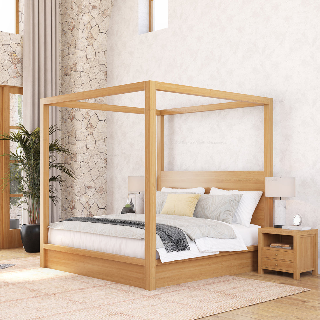 Orlando Solid Wood Canopy Platform Bed with Tall Headboard