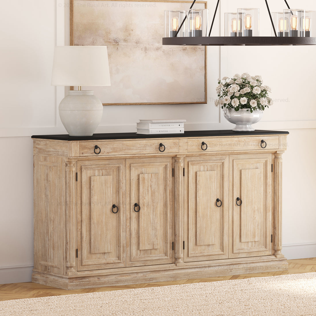 San Pedro Solid Wood Four Door Sideboard with Black Top