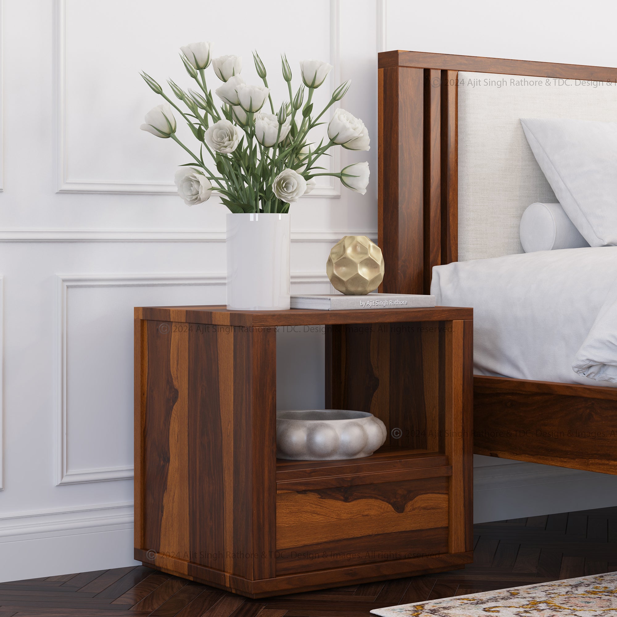 San Marino Solid Wood Nightstand with Drawer