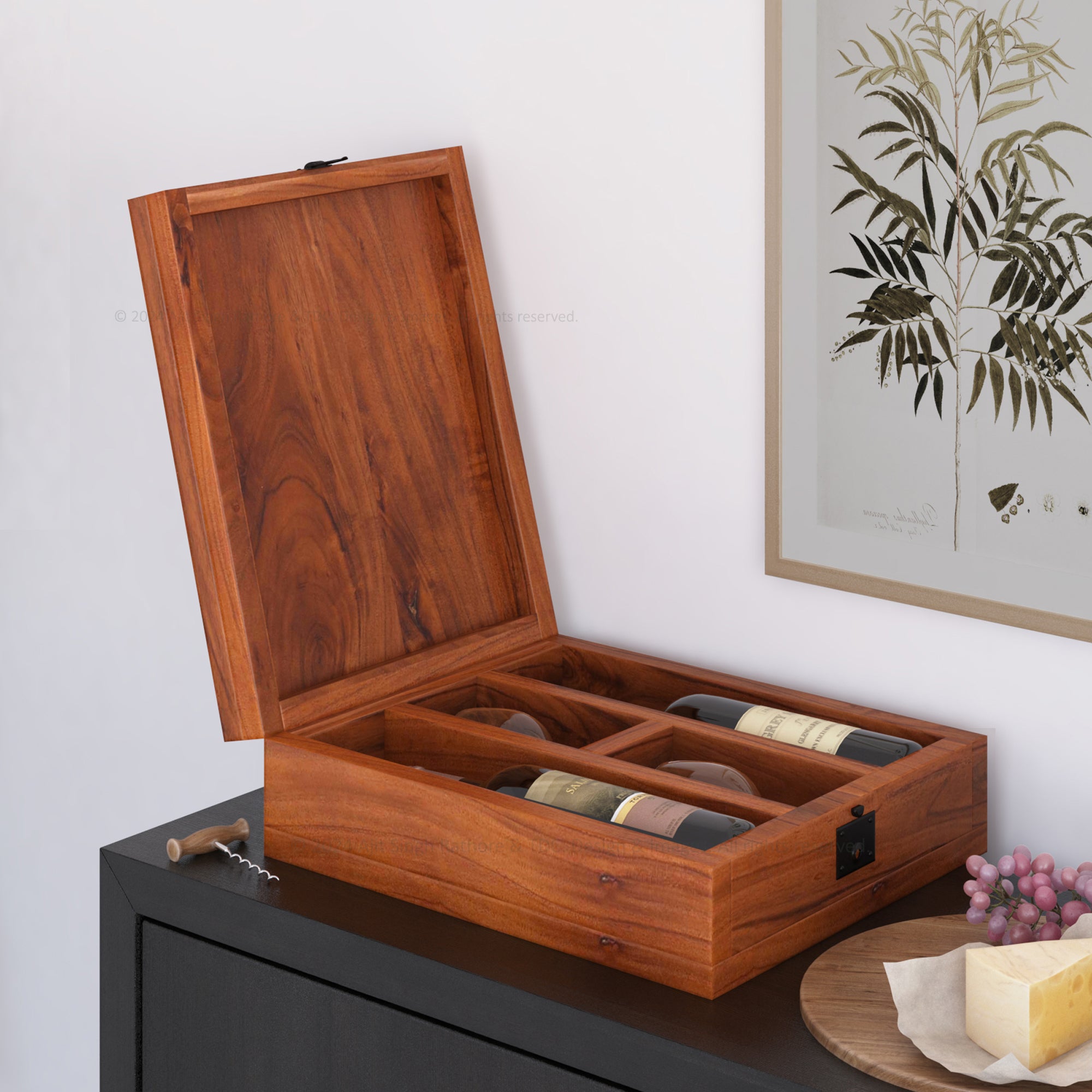 Heritage Solid Wood Wine & Glass Storage Box