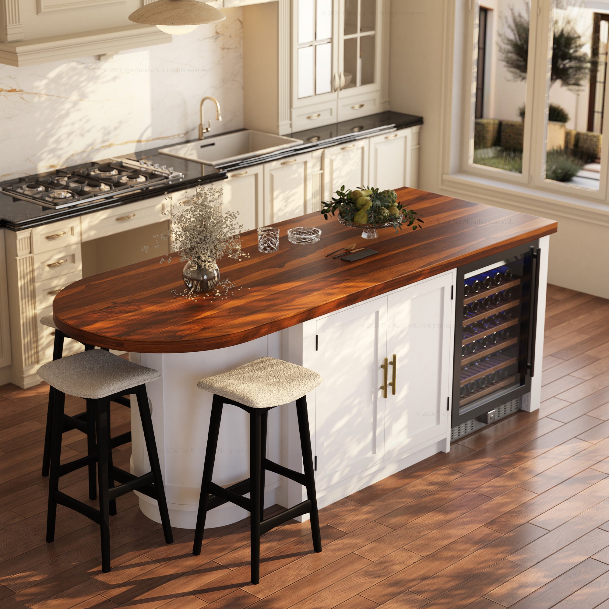 Danville Solid Wood Kitchen Island with Built-In Wine Cooler & Storage Cabinets