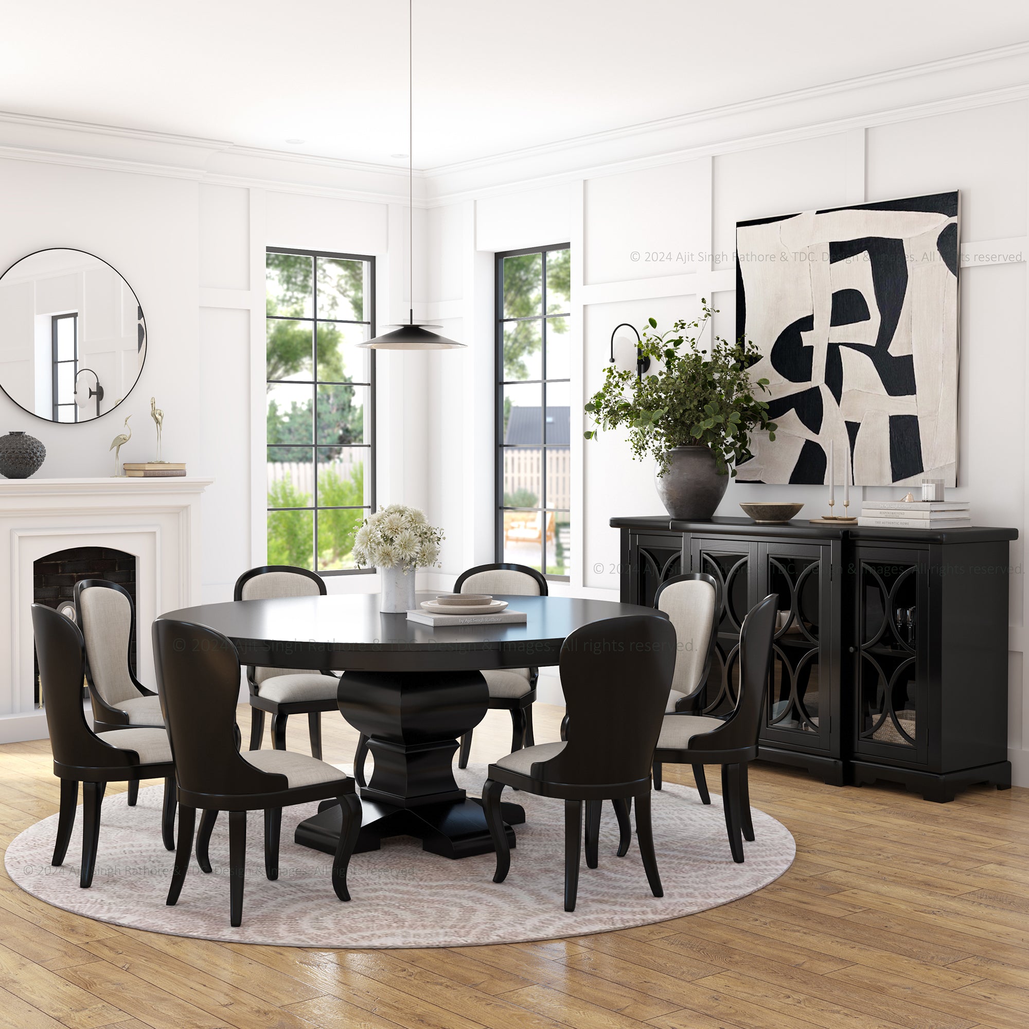 Birmingham Rustic Solid Wood 6, 8, 10 Seater Black Round Dining Set