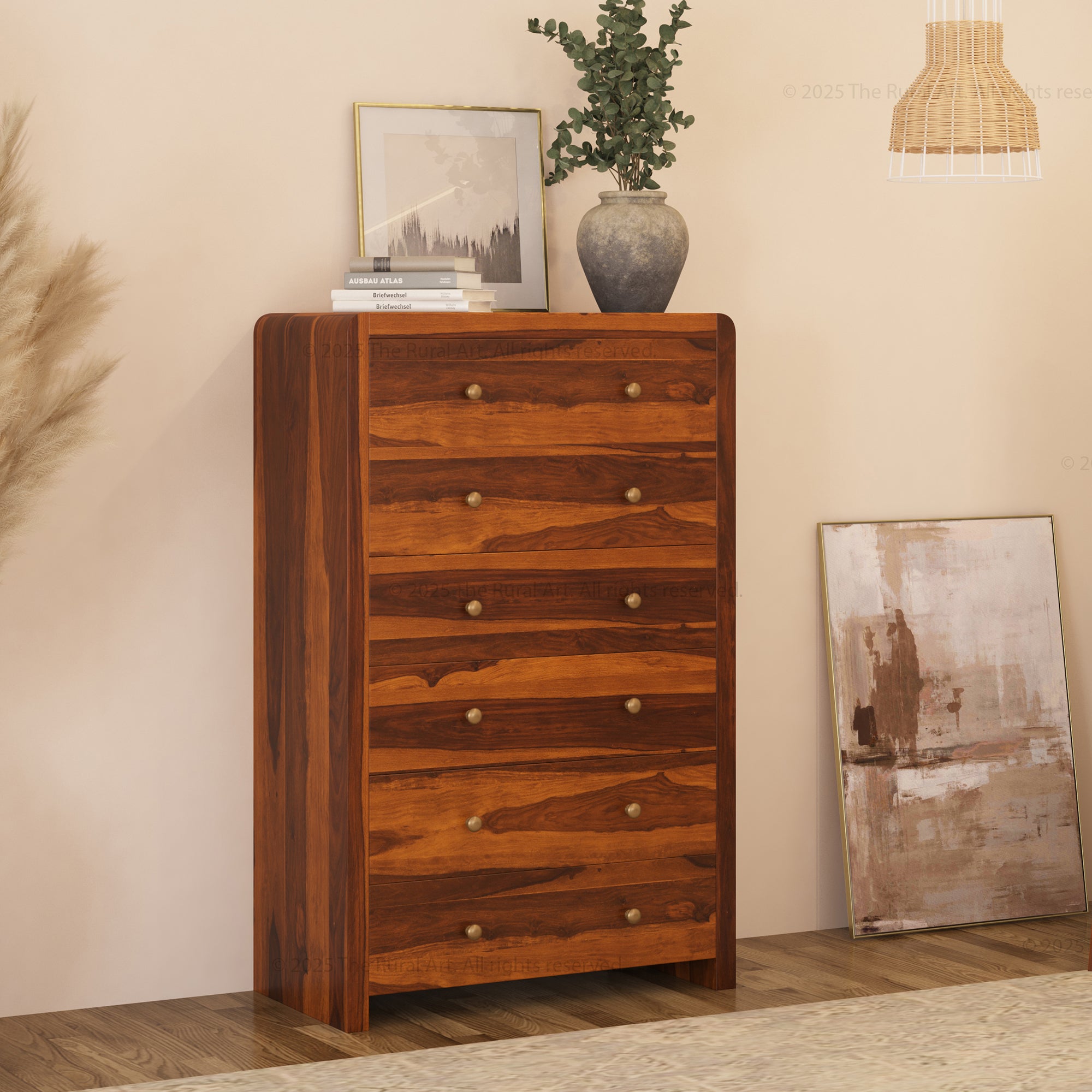 Garland Solid Wood Tall Dresser 6 Drawer Chest with Rounded Edges 38" L x 20" D x 60" H / Honey Glaze Garland Solid Wood Tall Dresser 6 Drawer Chest with Rounded Edges 38" L x 20" D x 60" H / Honey Glaze