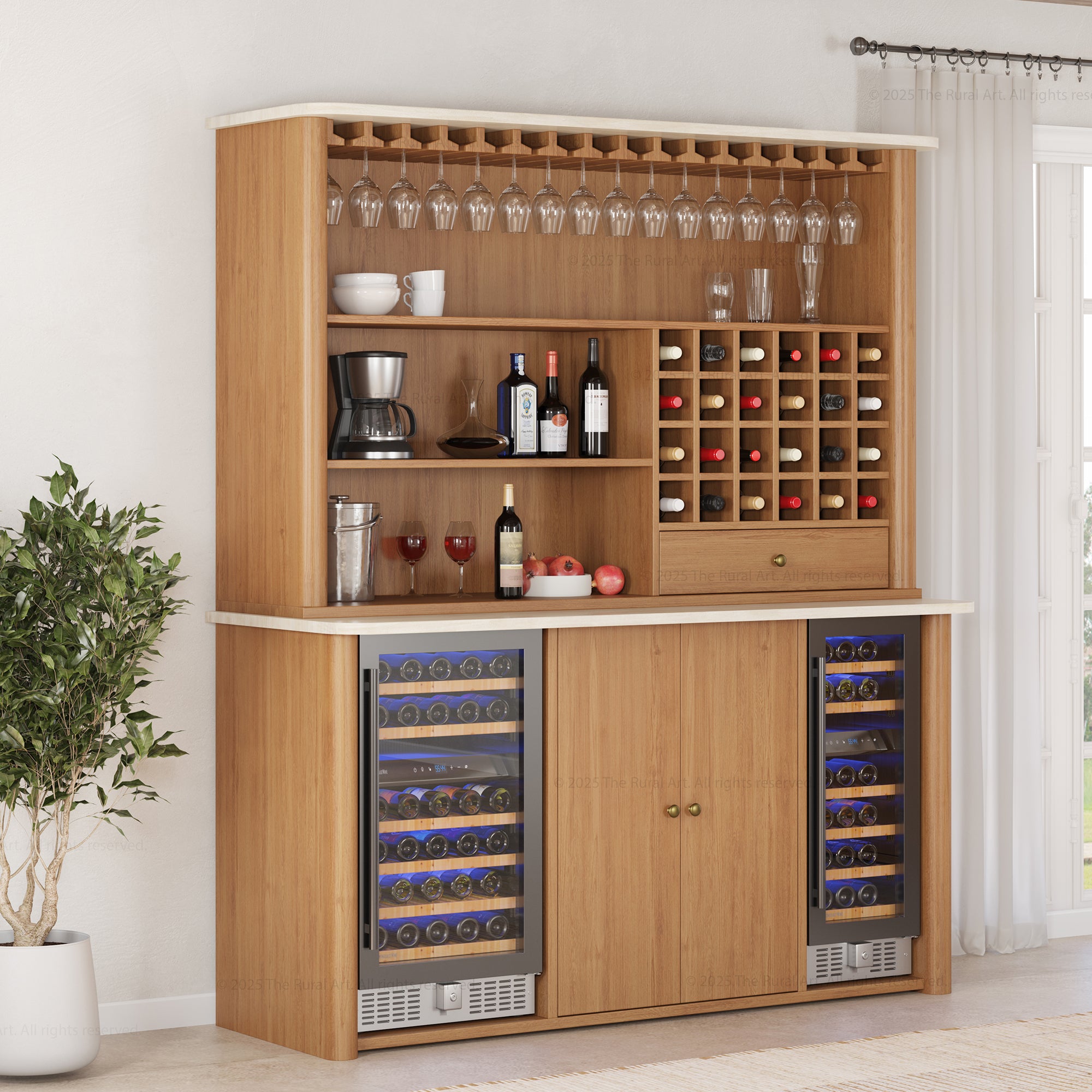 Blytheville Dual Tone Hutch Bar Cabinet Mini Fridge Space