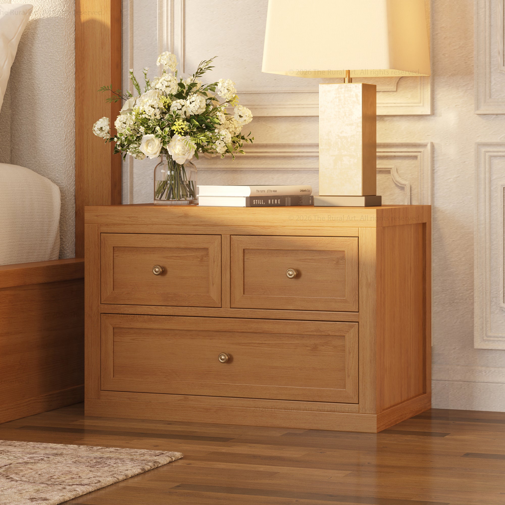 Seward Modern Heritage Solid Wood Bedroom Set with Upholstered Bed