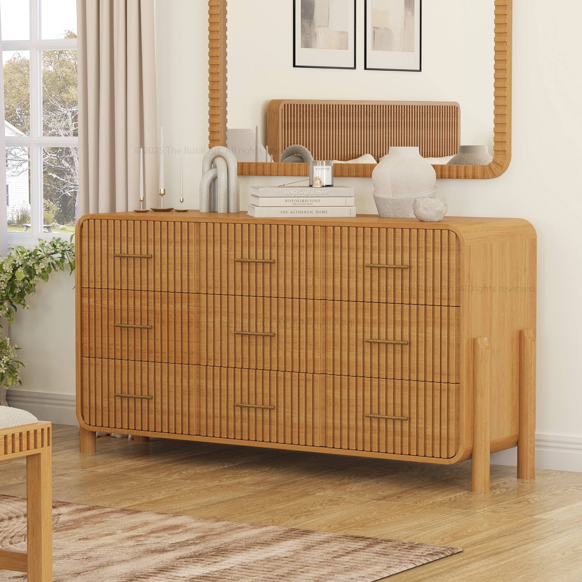 Lewes Fluted Solid Wood 9 Drawer Dresser 69 l x 21" w x 36" h / Teak Essence Lewes Fluted Solid Wood 9 Drawer Dresser 69 l x 21" w x 36" h / Teak Essence