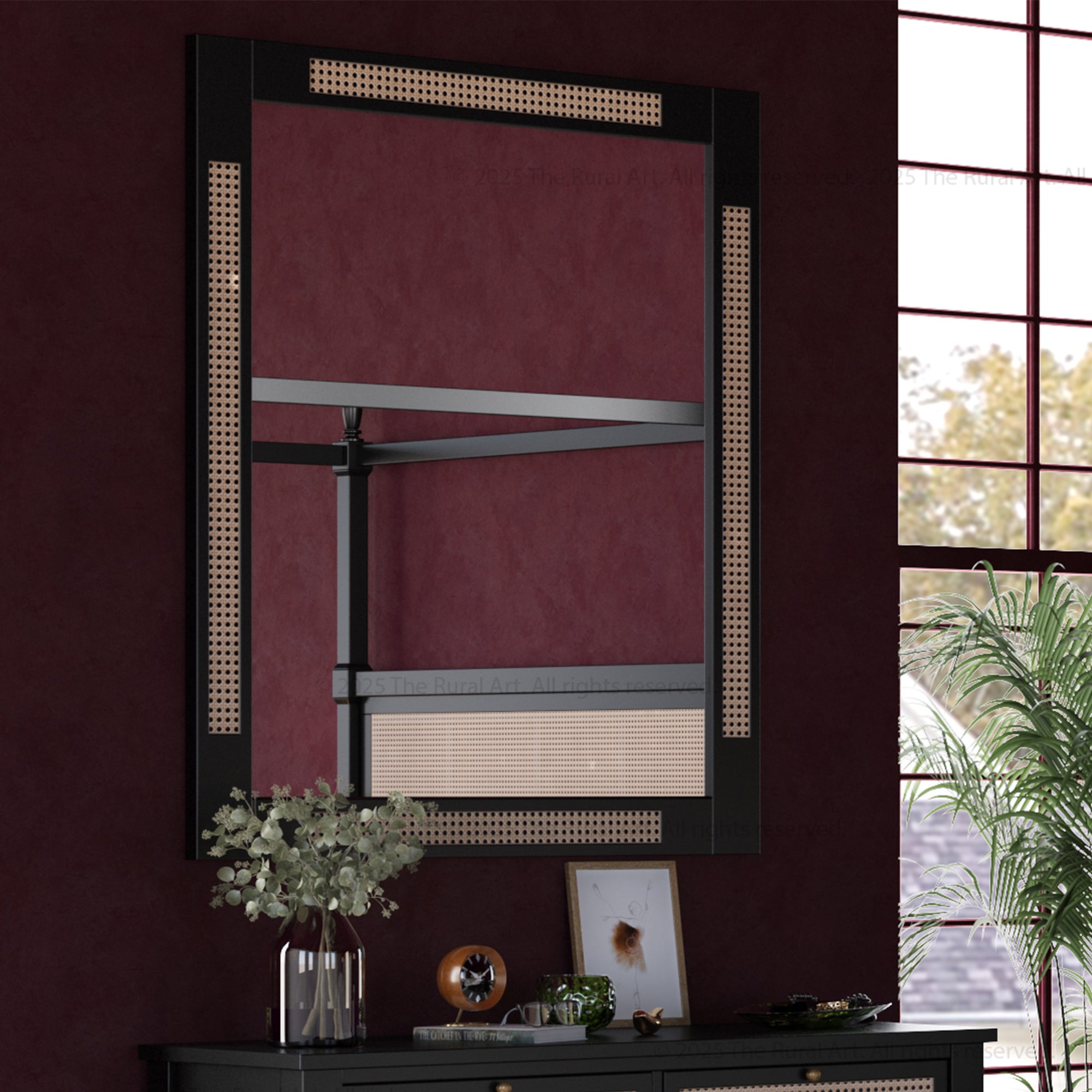 Hayward Handcrafted Solid Wood & Cane Wall Mirror