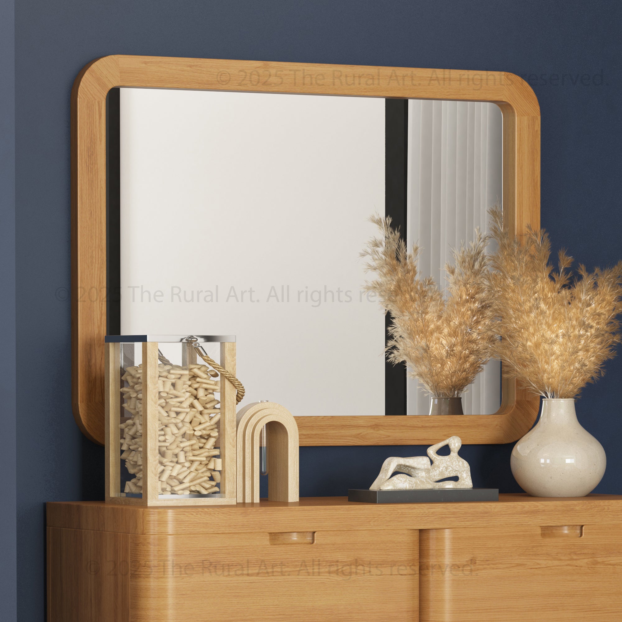 Beverly Wall Mirror | Rounded Solid Wood Frame in Natural Finish