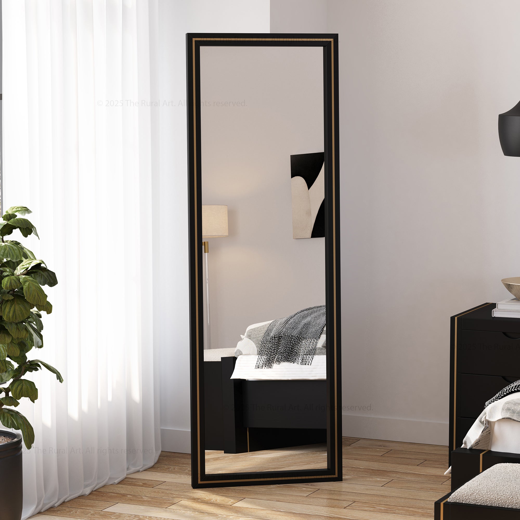 Branson Solid Wood Tall Mirror Frame with Brass Inlay Detailing