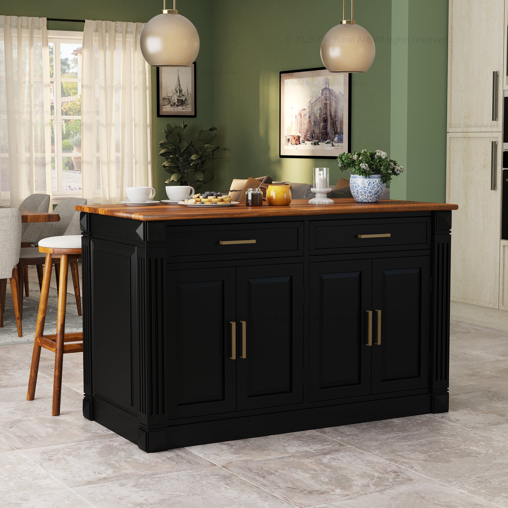 Rochester Solid Wood Classic Black Kitchen Island with Storage