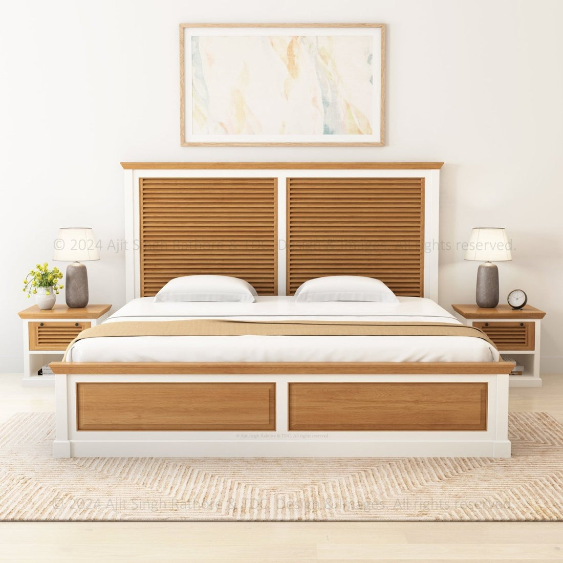 Sylacauga Dual-Tone Shutter Slatted Platform Bed with Storage Drawers