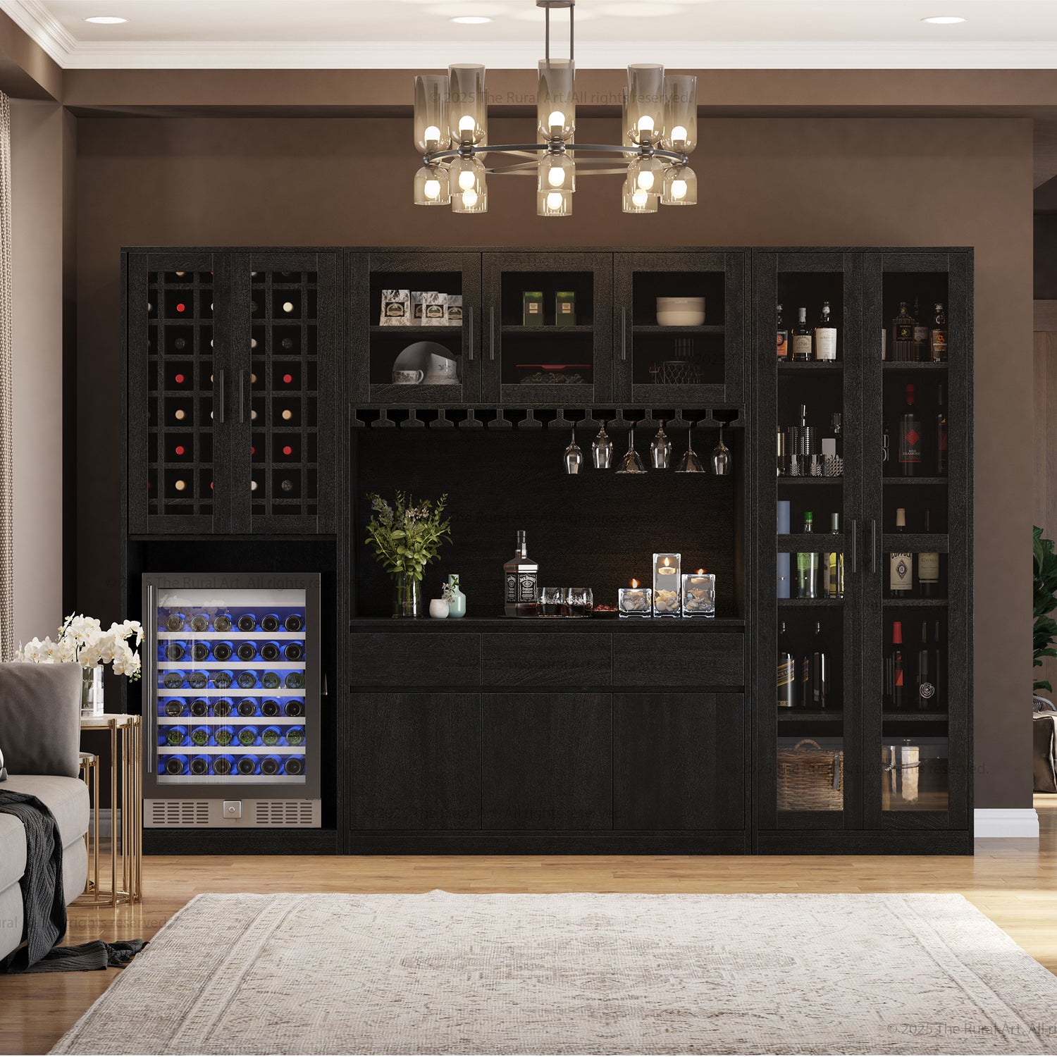 Black Wine Bar Cabinet with Fridge Space