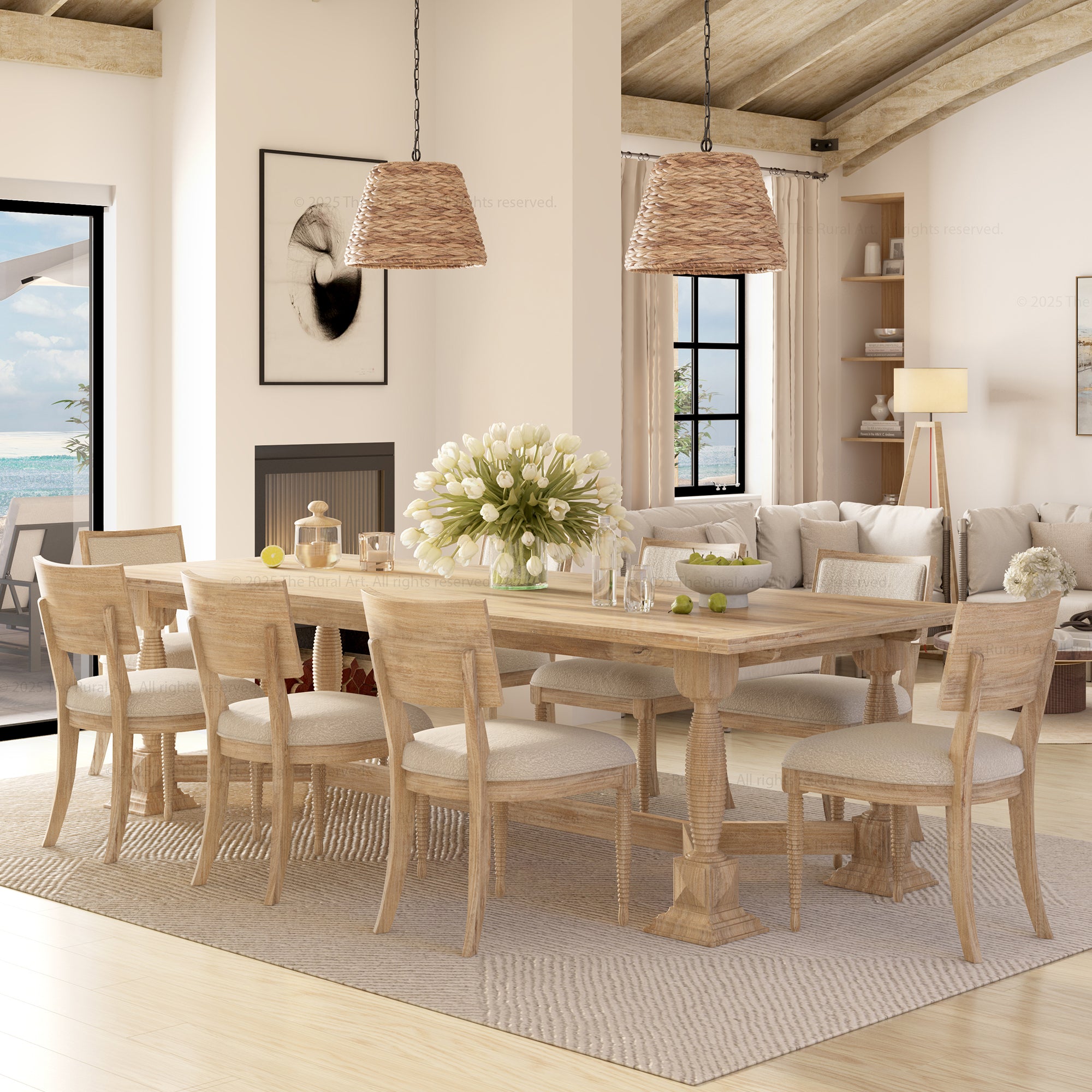 Monterey Solid Wood Dining Table & Upholstered Chair Set