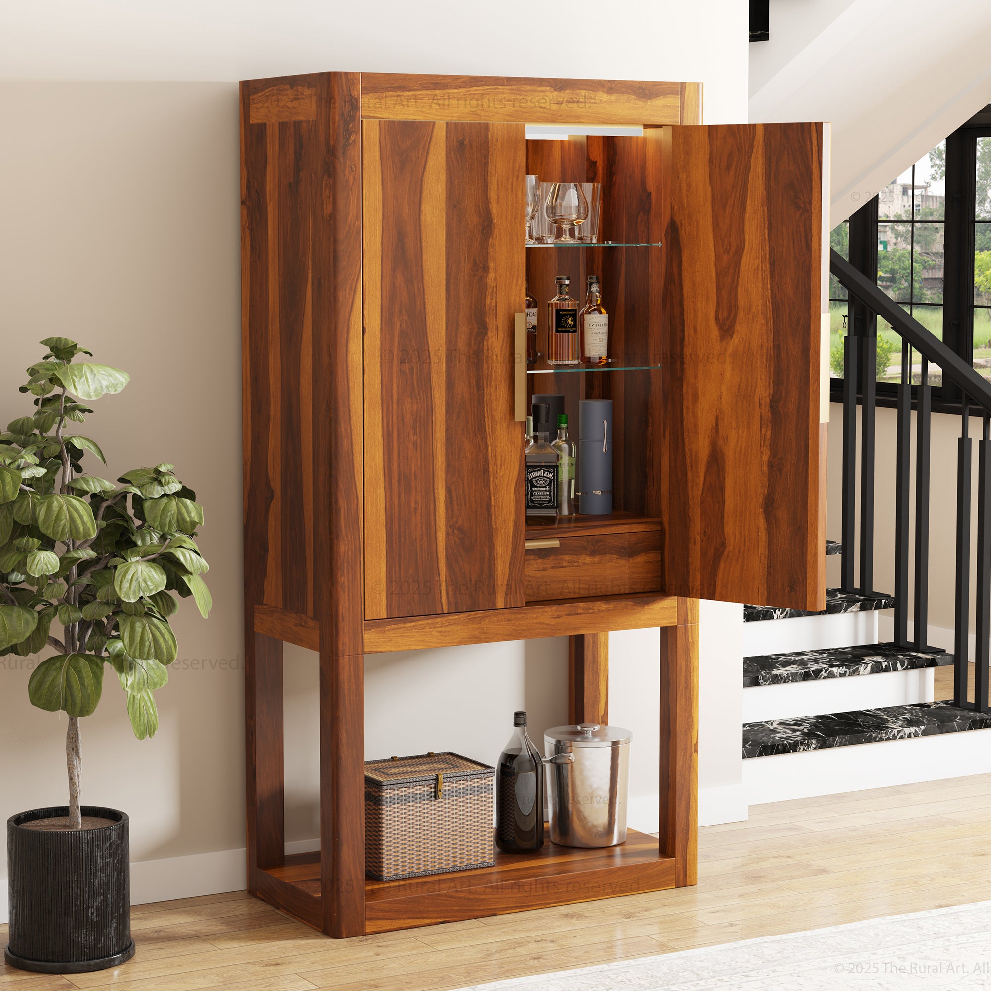 Aspen Modern Solid Wood Wine Bar Cabinet with Open Base
