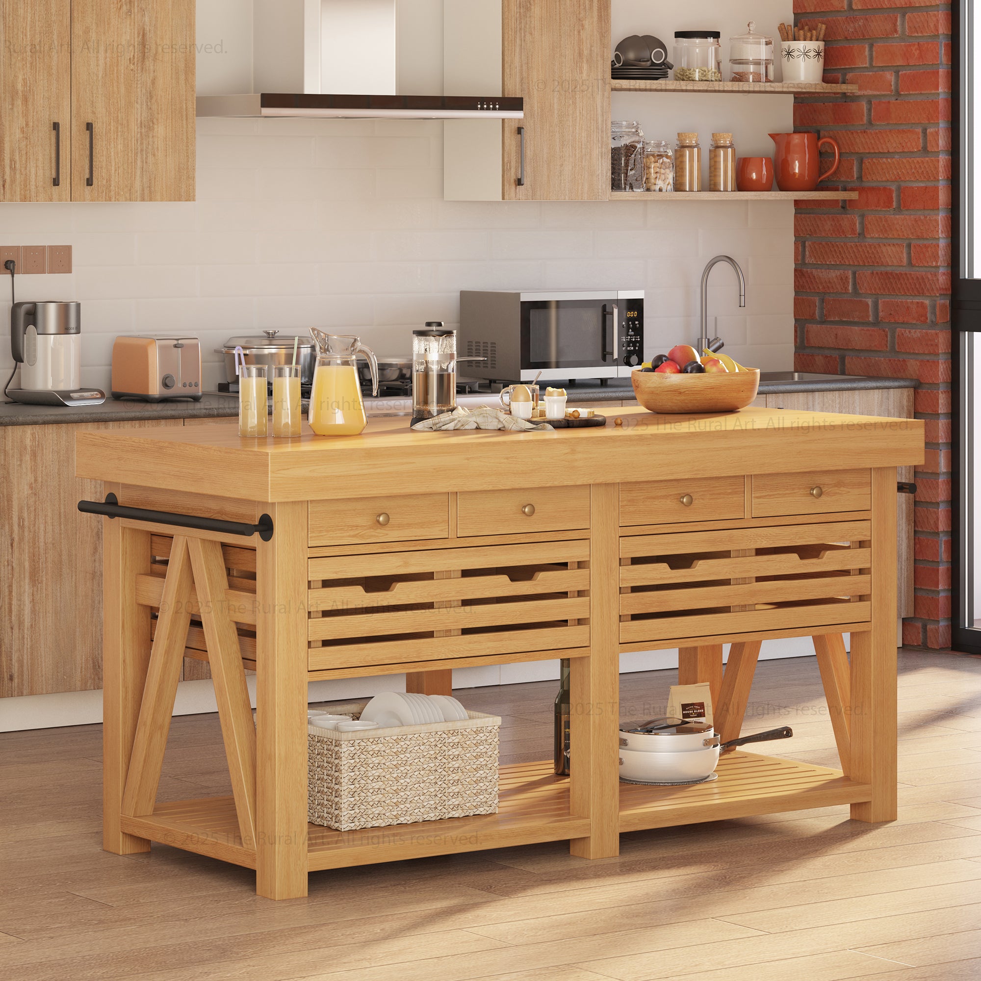 Mesa Solid Wood Kitchen Island with Drawer & Slatted Storage