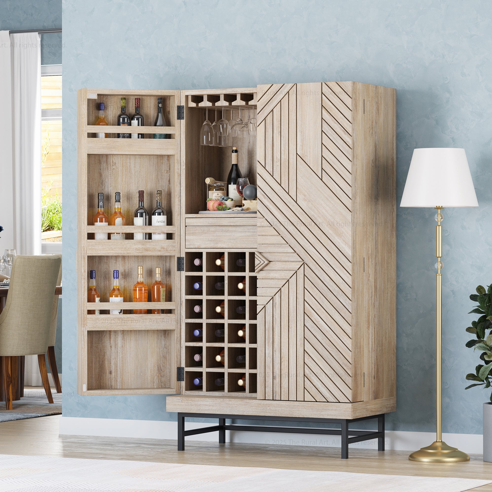 Charleston Rustic Modern Tall Bar Cabinet With Wine Storage