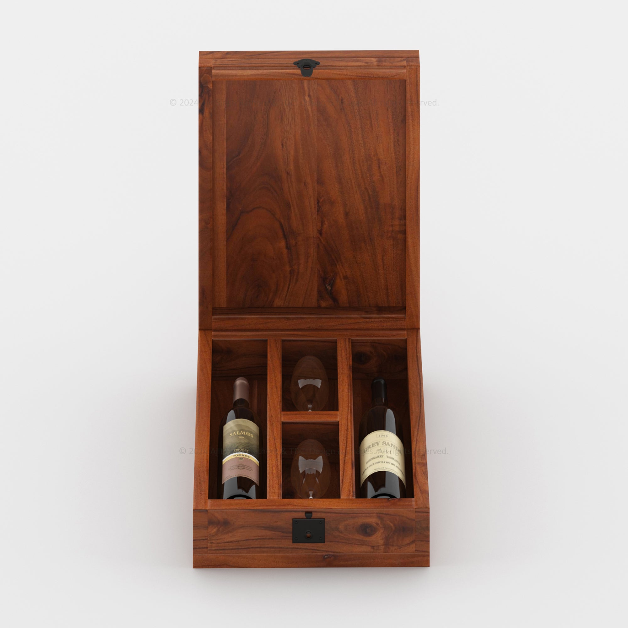 Heritage Solid Wood Wine & Glass Storage Box