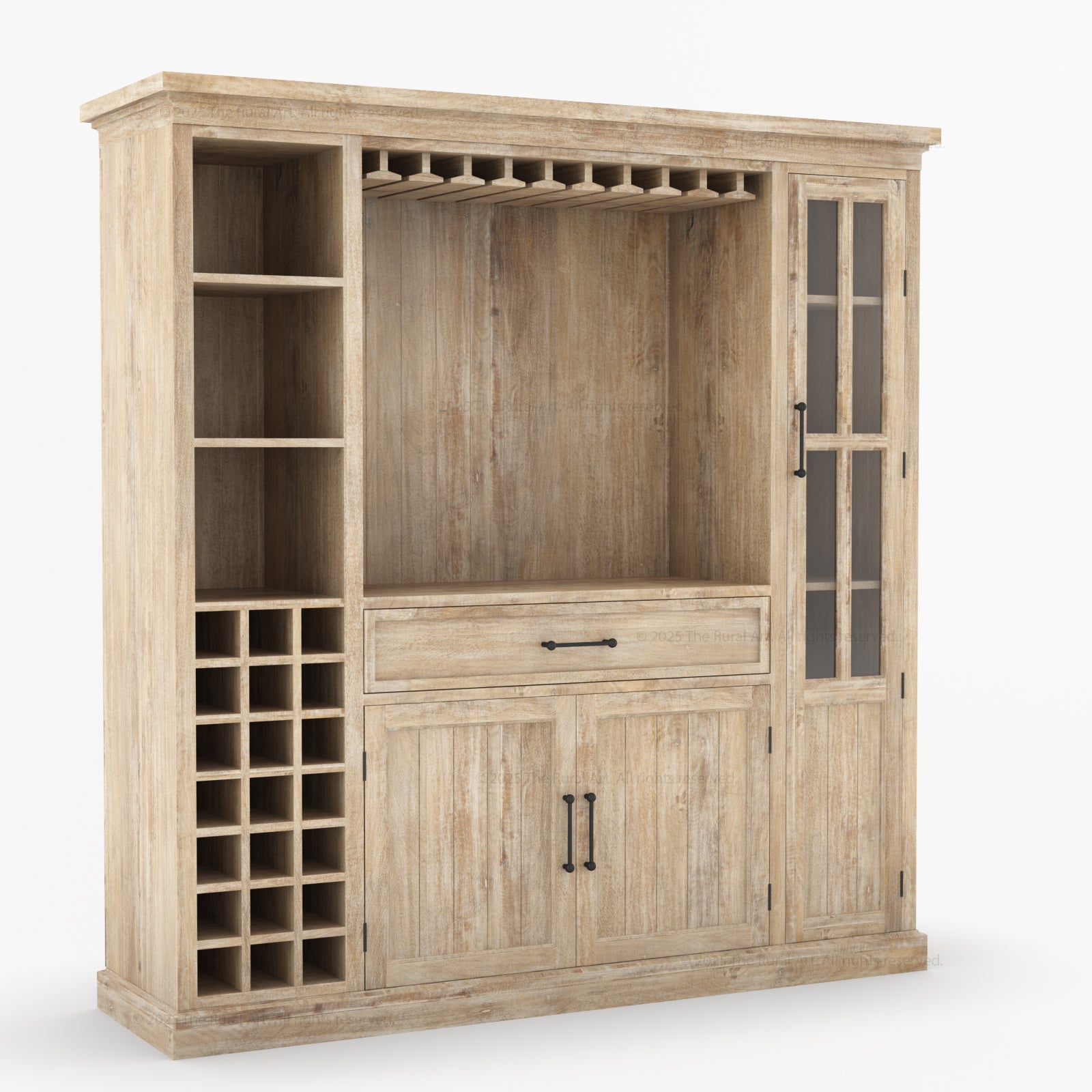 Montecito Solid Wood Wine Bar Cabinet With Stemware Rack