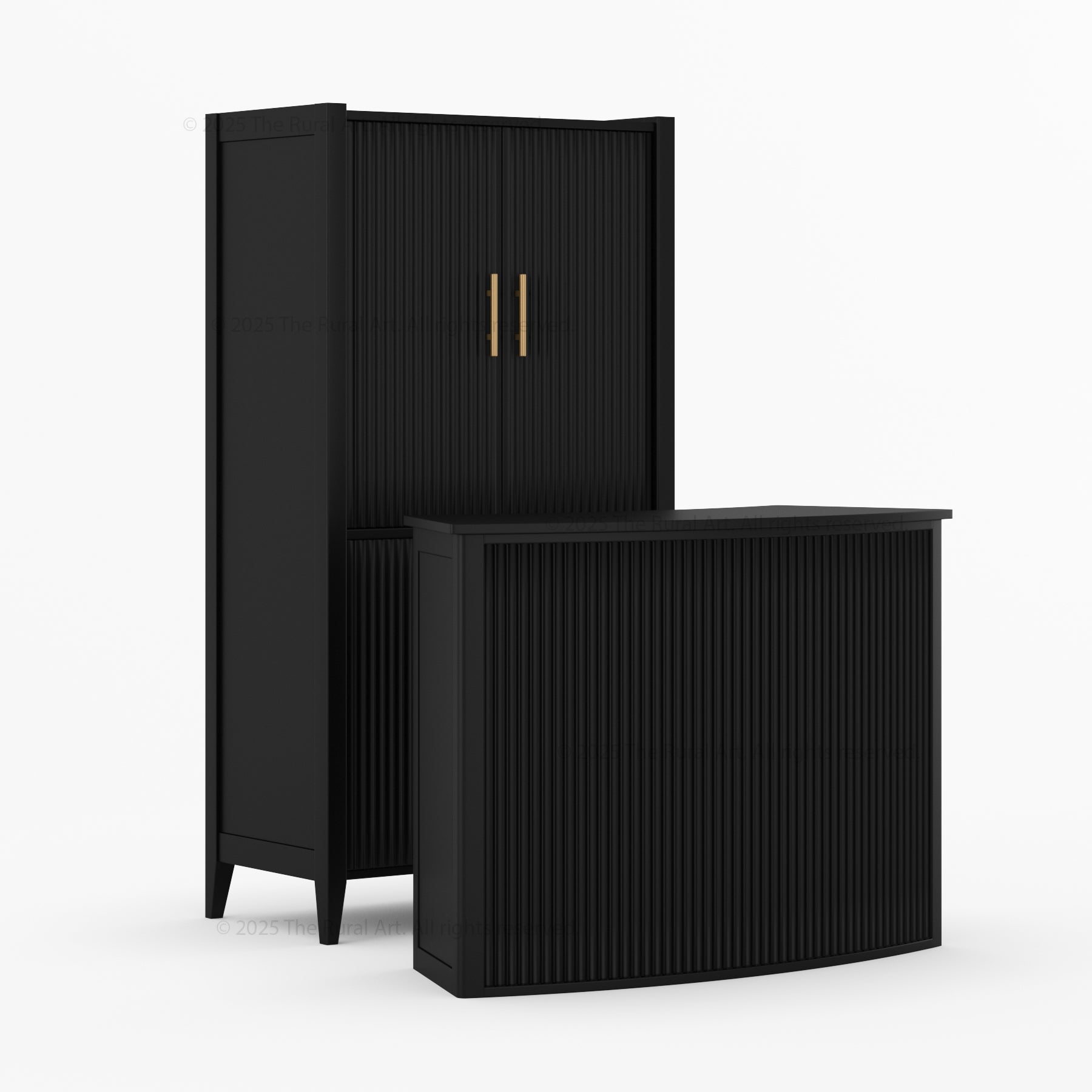 Monarch Solid Wood Wine Bar Cabinet & Counter Set with Glass-Back Display