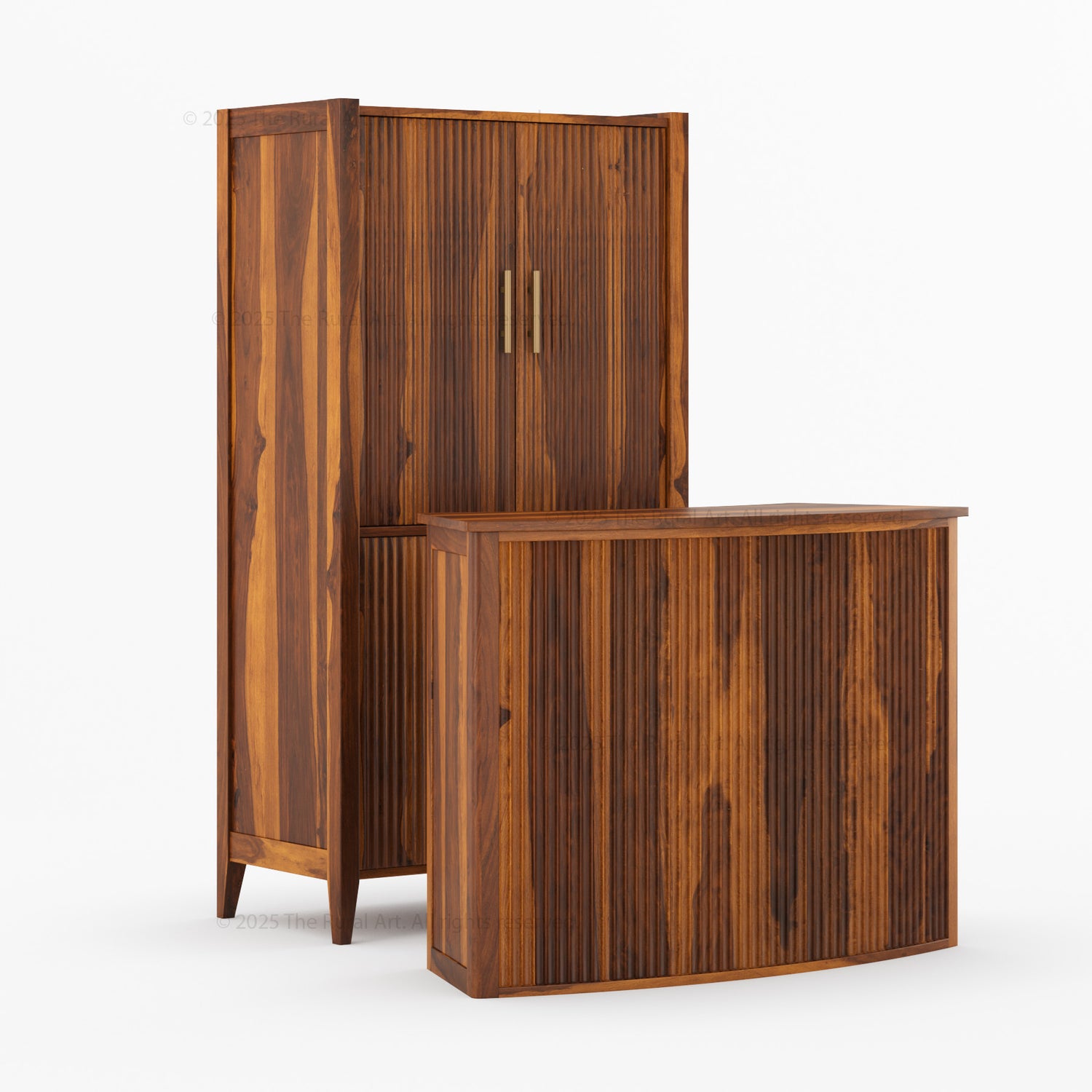 Monarch Solid Wood Wine Bar Cabinet & Counter Set with Glass-Back Display