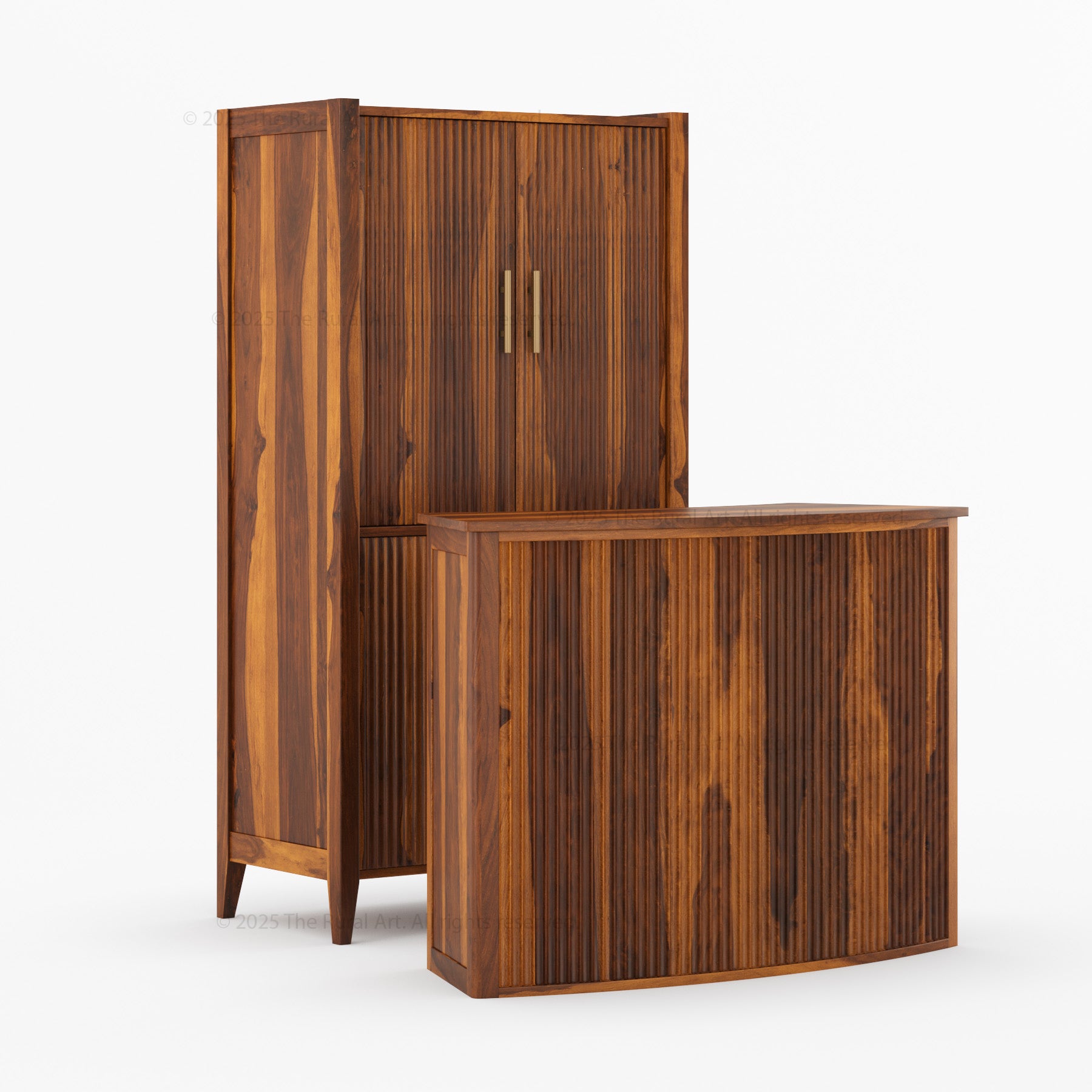 Monarch Solid Wood Wine Bar Cabinet & Counter Set with Glass-Back Display