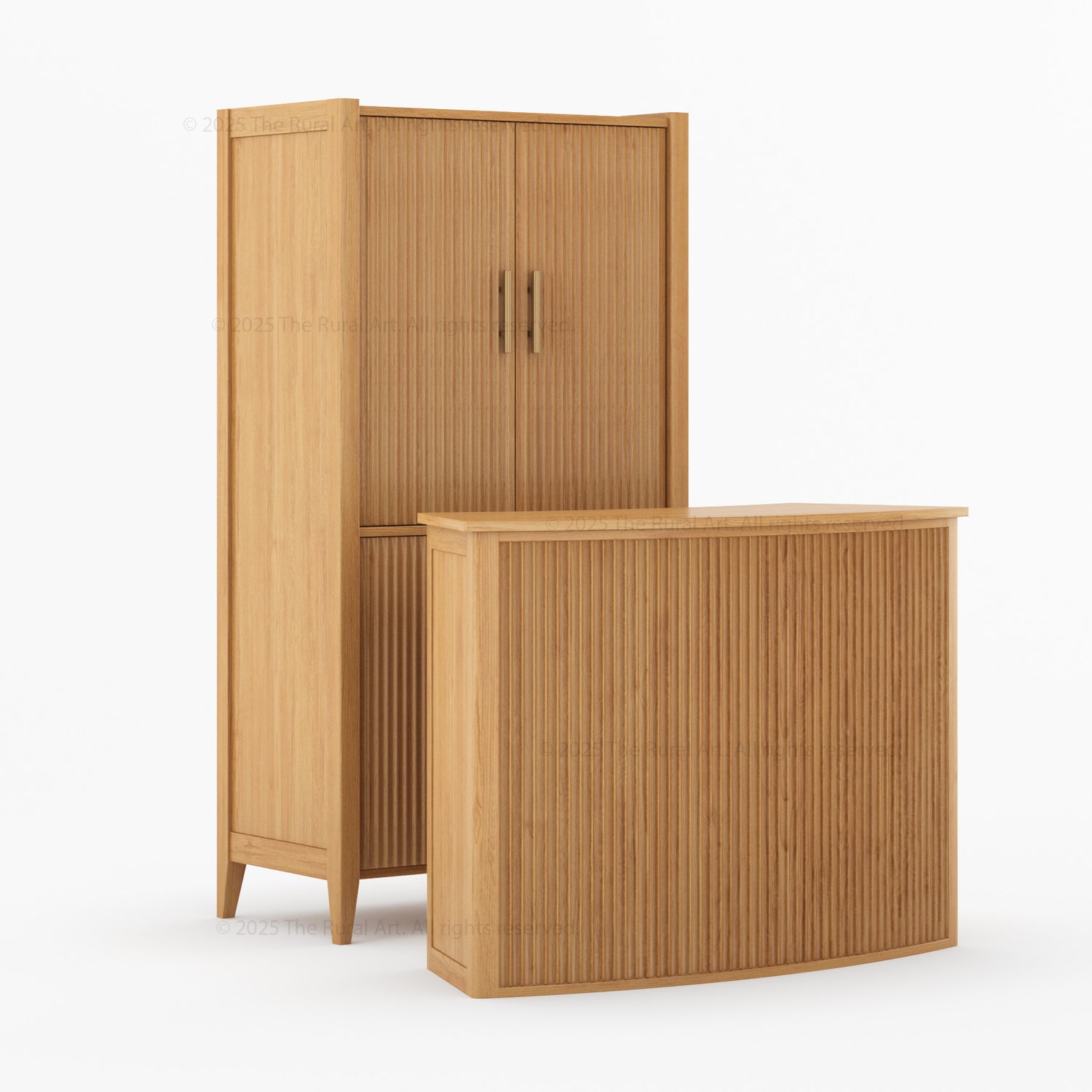 Monarch Solid Wood Wine Bar Cabinet & Counter Set with Glass-Back Display
