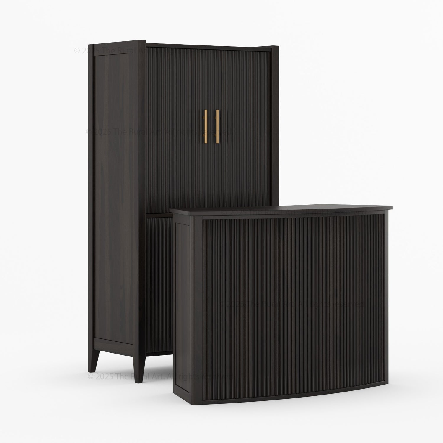 Monarch Solid Wood Wine Bar Cabinet & Counter Set with Glass-Back Display