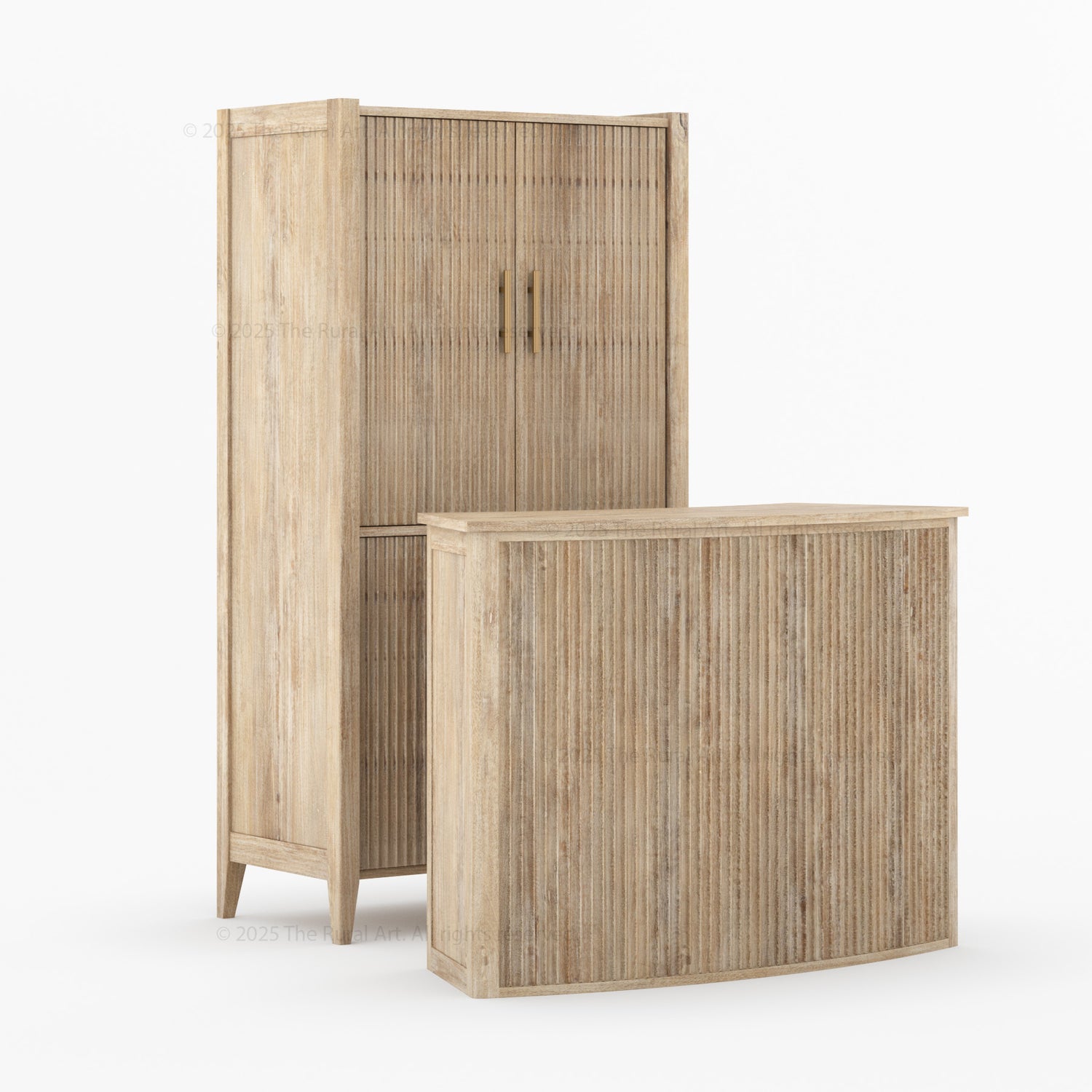 Monarch Solid Wood Wine Bar Cabinet & Counter Set with Glass-Back Display