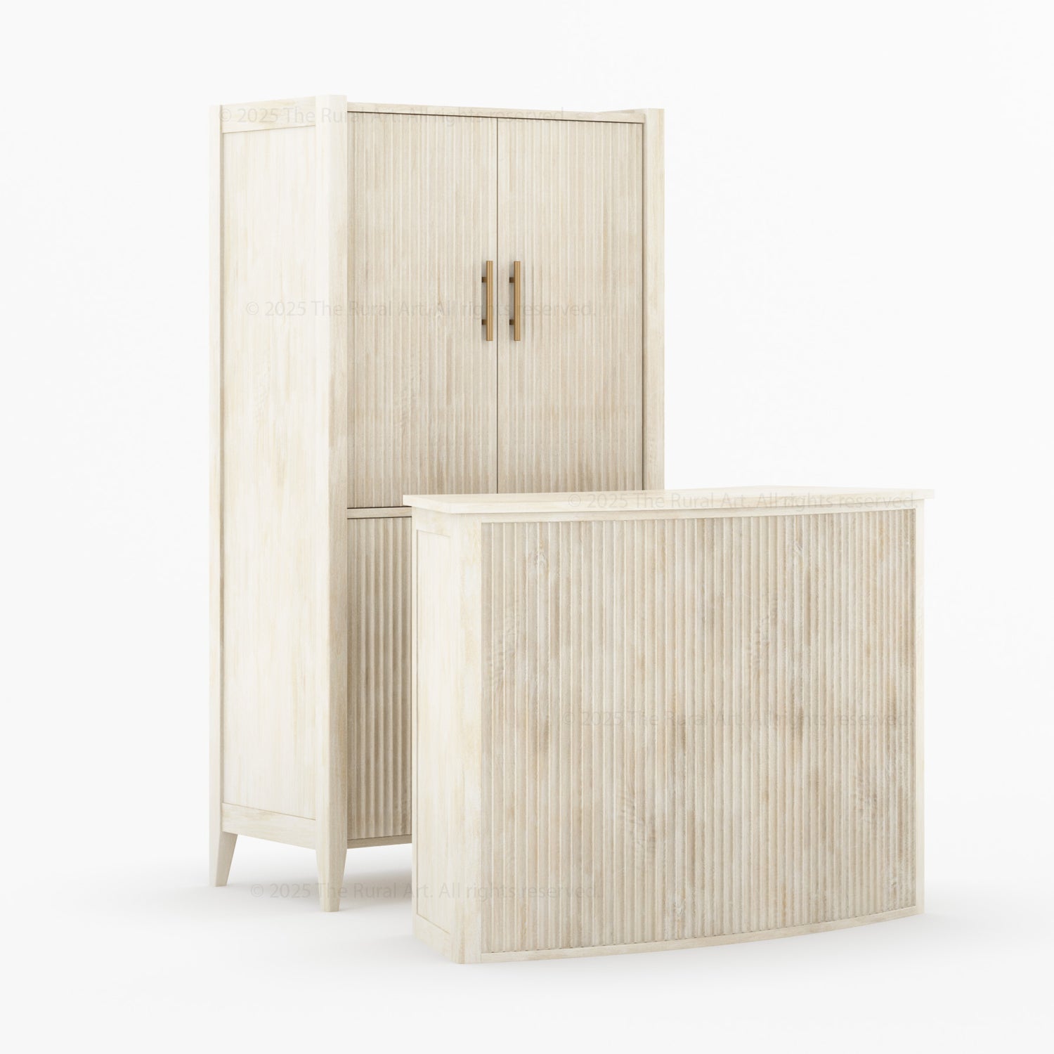 Monarch Solid Wood Wine Bar Cabinet & Counter Set with Glass-Back Display