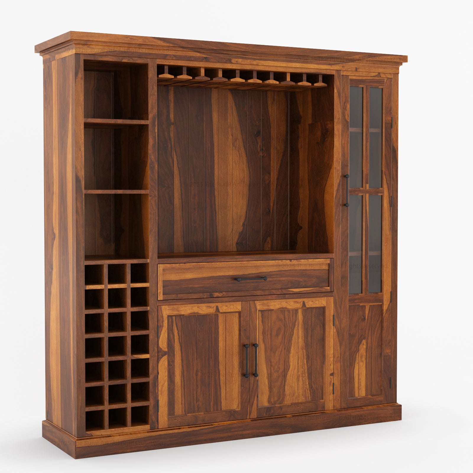 Montecito Solid Wood Wine Bar Cabinet With Stemware Rack