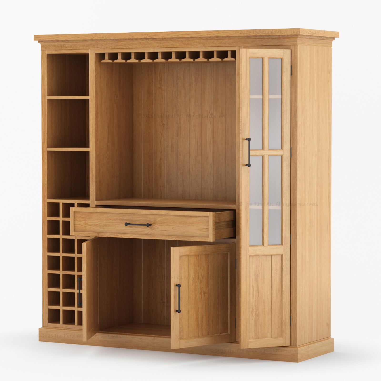 Montecito Solid Wood Wine Bar Cabinet With Stemware Rack