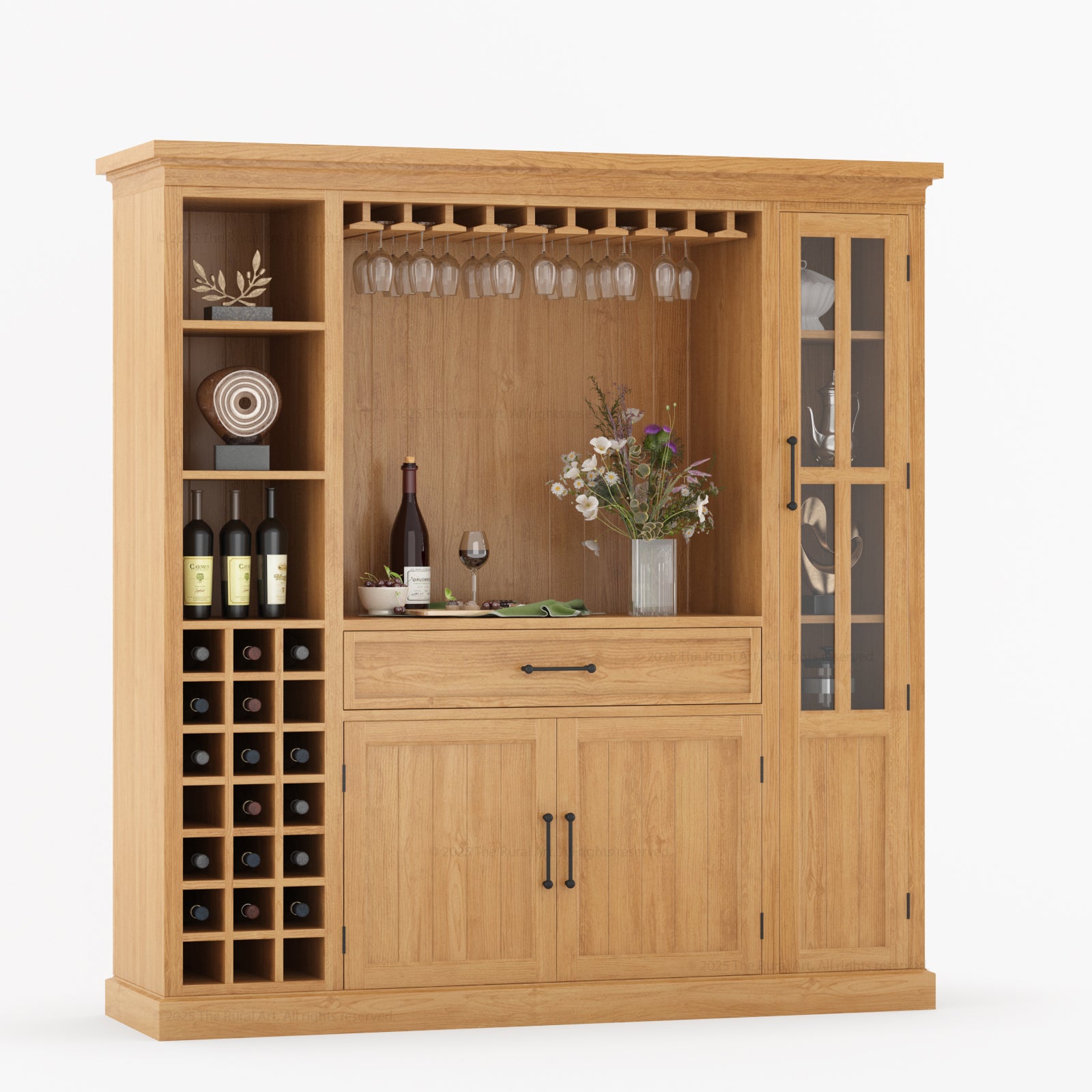 Montecito Solid Wood Wine Bar Cabinet With Stemware Rack