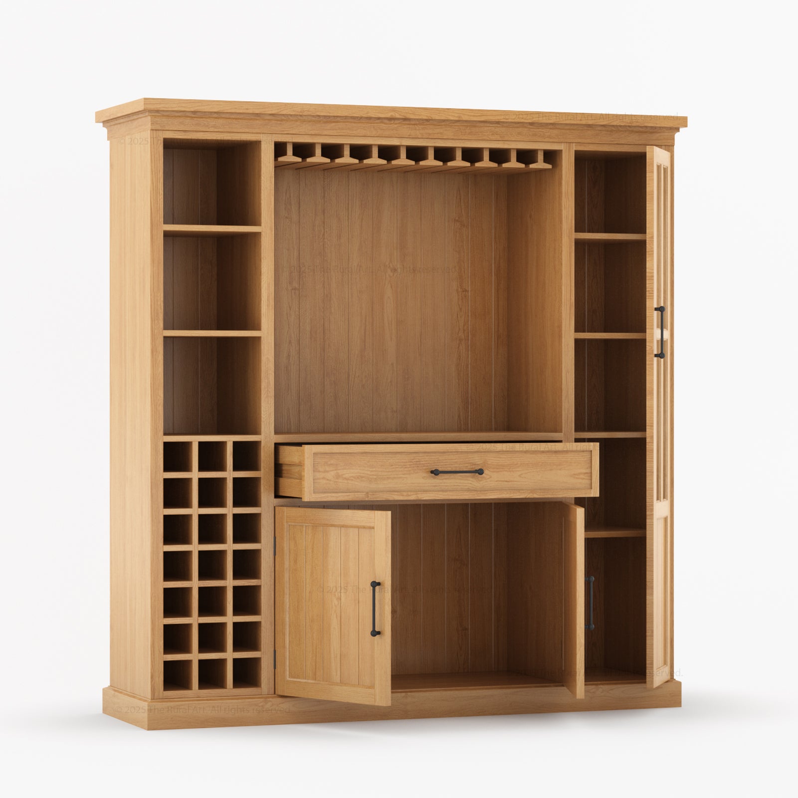 Montecito Solid Wood Wine Bar Cabinet With Stemware Rack