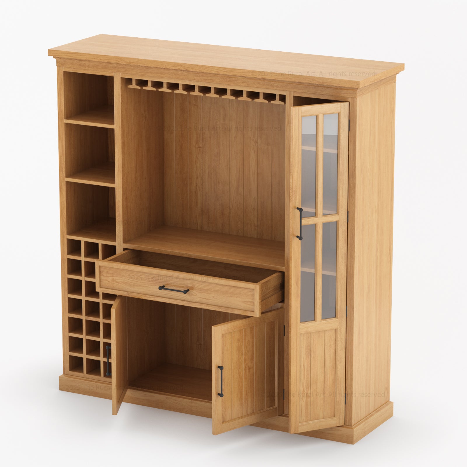 Montecito Solid Wood Wine Bar Cabinet With Stemware Rack