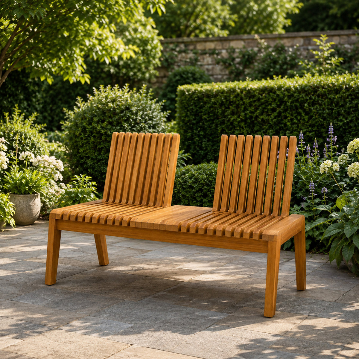 Mobile Solid Teak Wood Convertible Backrest Bench