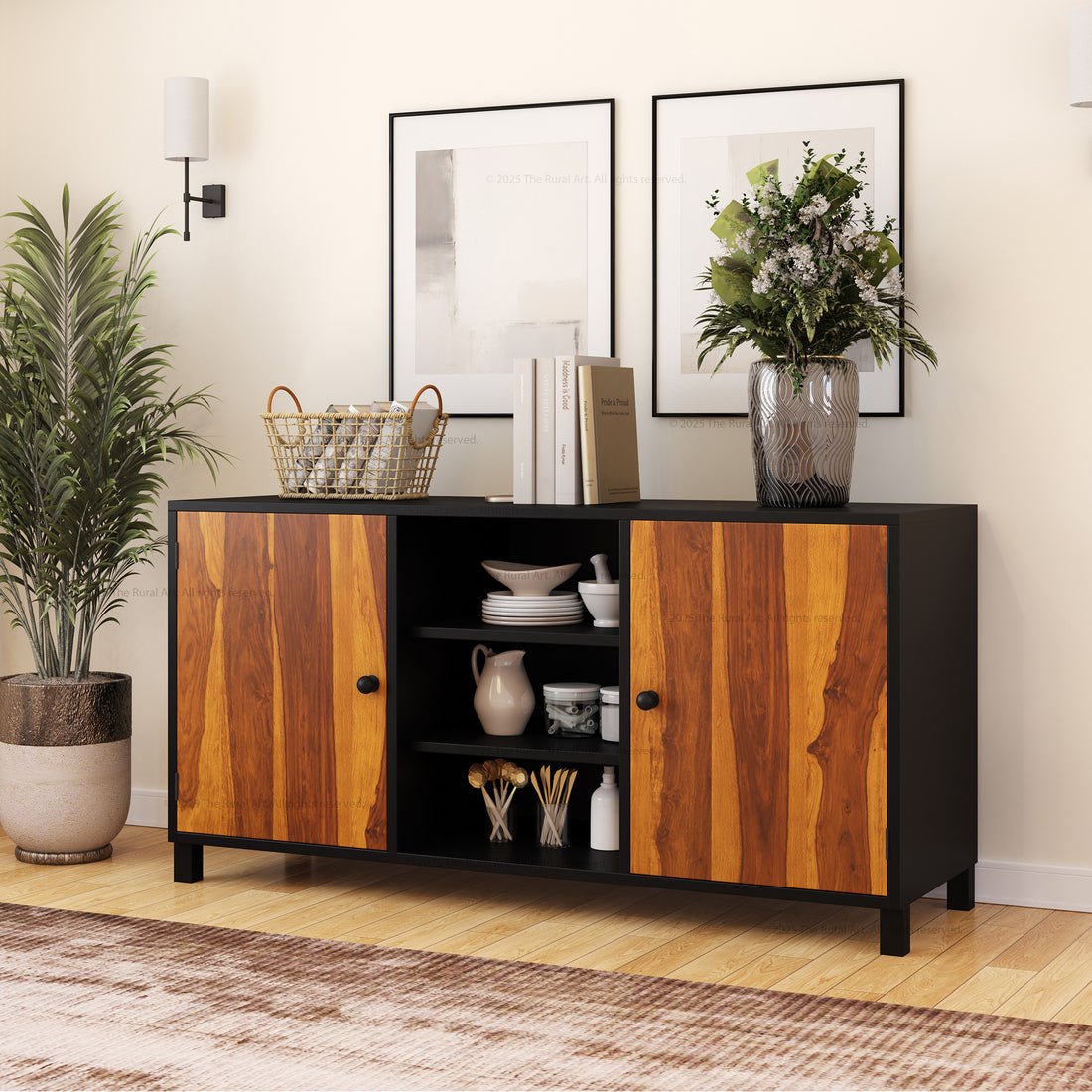 Ashland Real Wood Sideboard Buffet in Dual Tone Black Finish