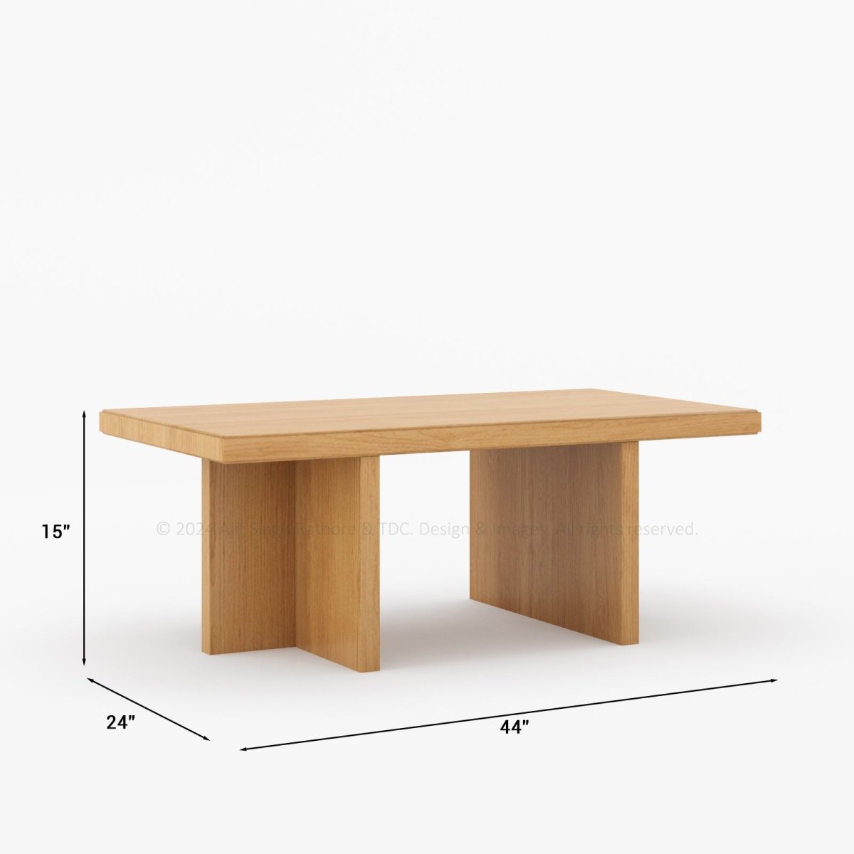 Marion Teak Wood Rectangular Coffee Table with T-Shaped Pedestal Legs
