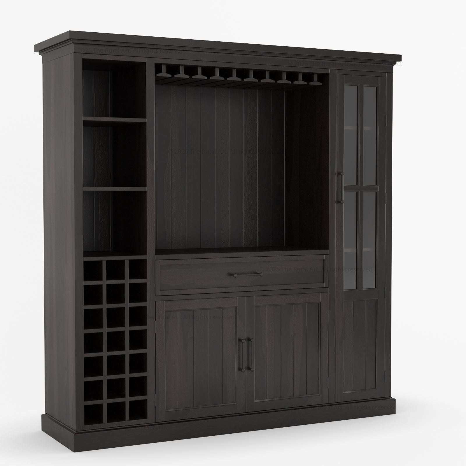 Montecito Solid Wood Wine Bar Cabinet With Stemware Rack