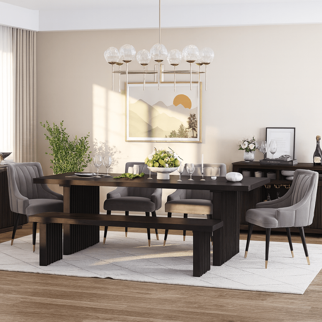 Montecito Noir Dining Table Set Solid Wood with Bench & Chairs