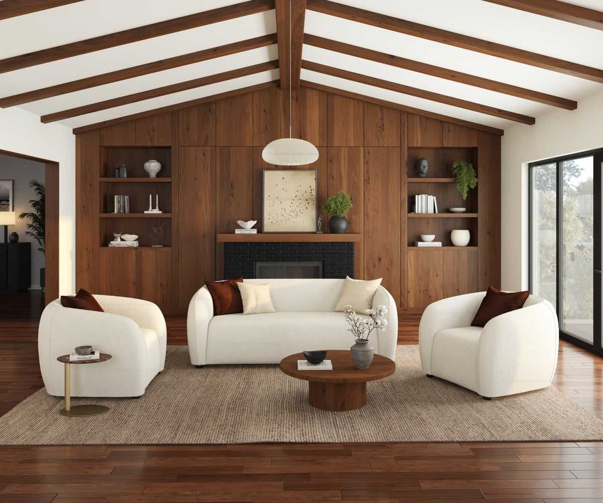 Jonesboro Modern Solid Wood Sofa with Boucle Upholstery and Curved Backrest